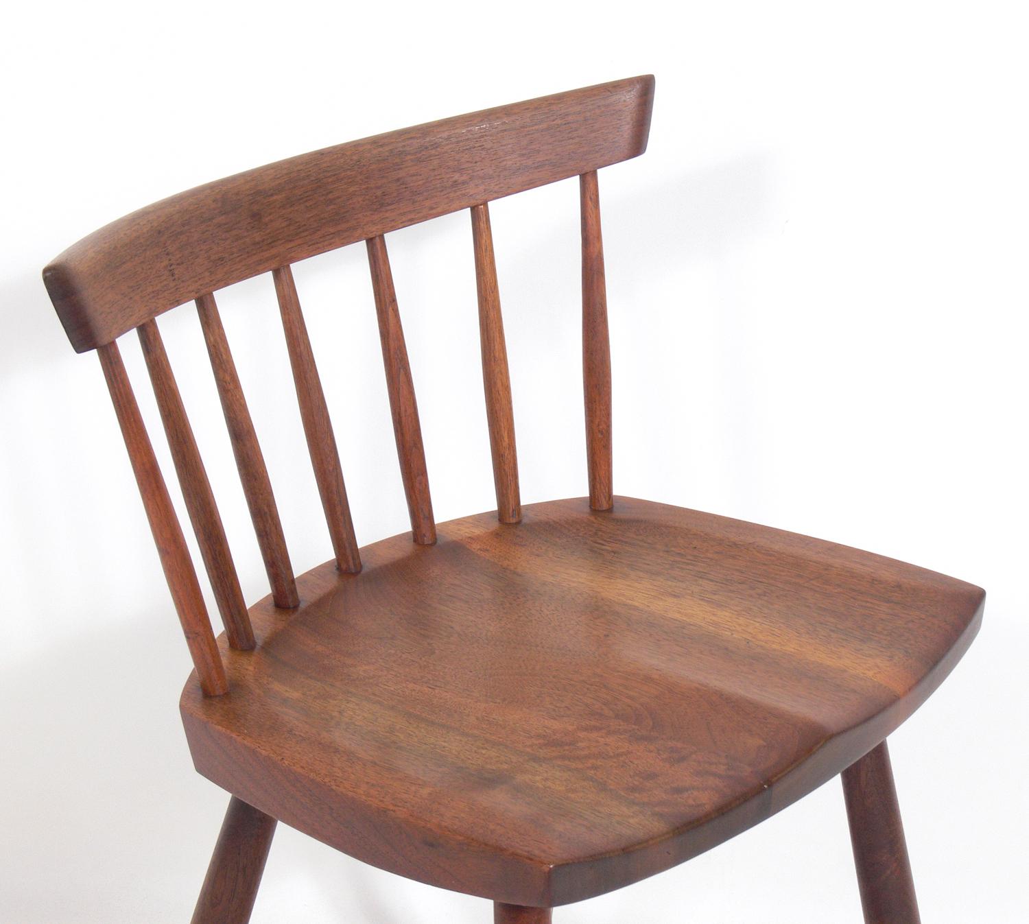 George Nakashima chair, American, circa 1960s. Handmade by Nakashima Studios for Mr. Rosenthal, circa 1960s. Signed with customer's name 