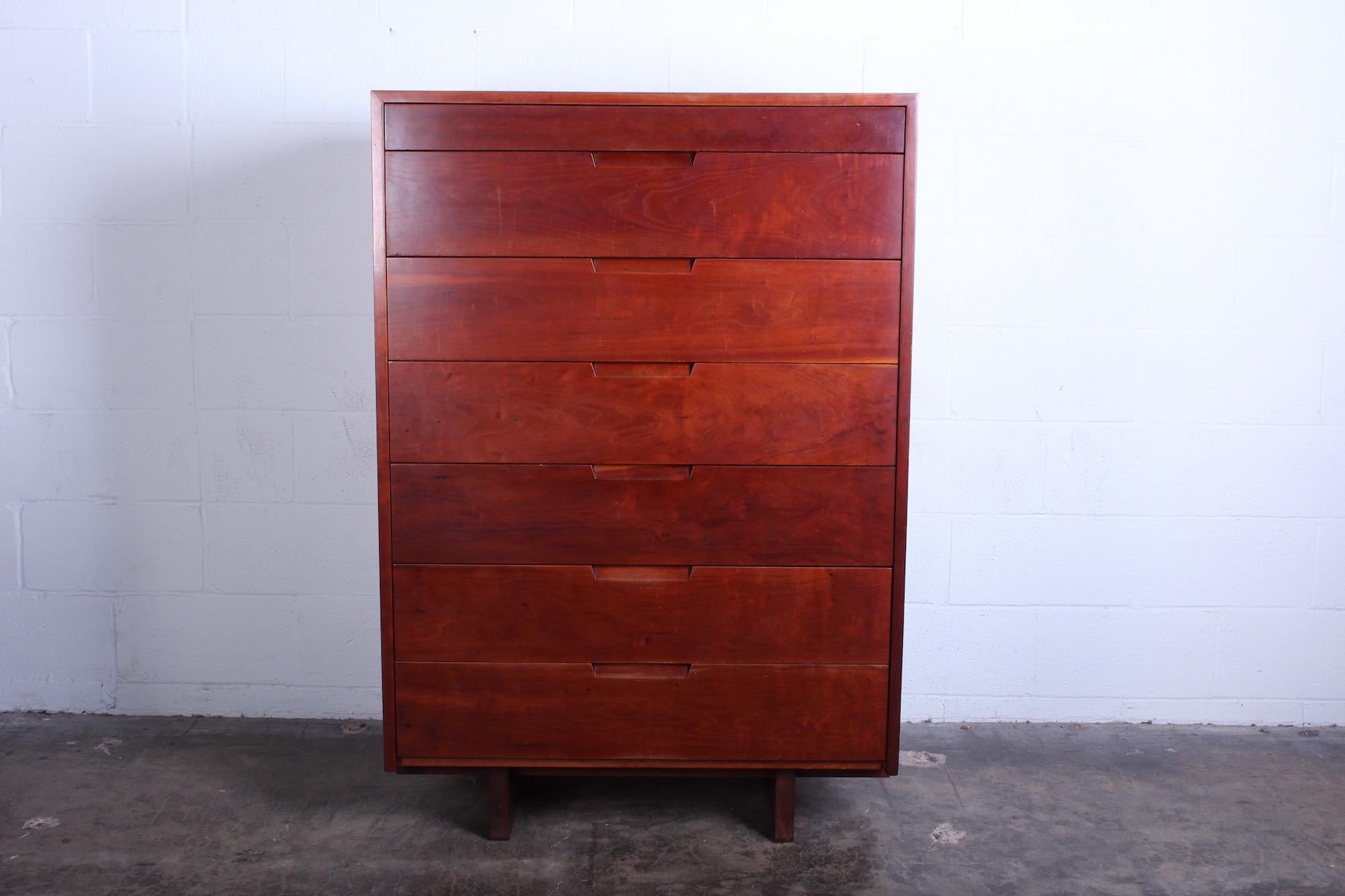 A cherry highboy, chest of drawers by George Nakashima, 1963. Sold with a copy of the original receipt.