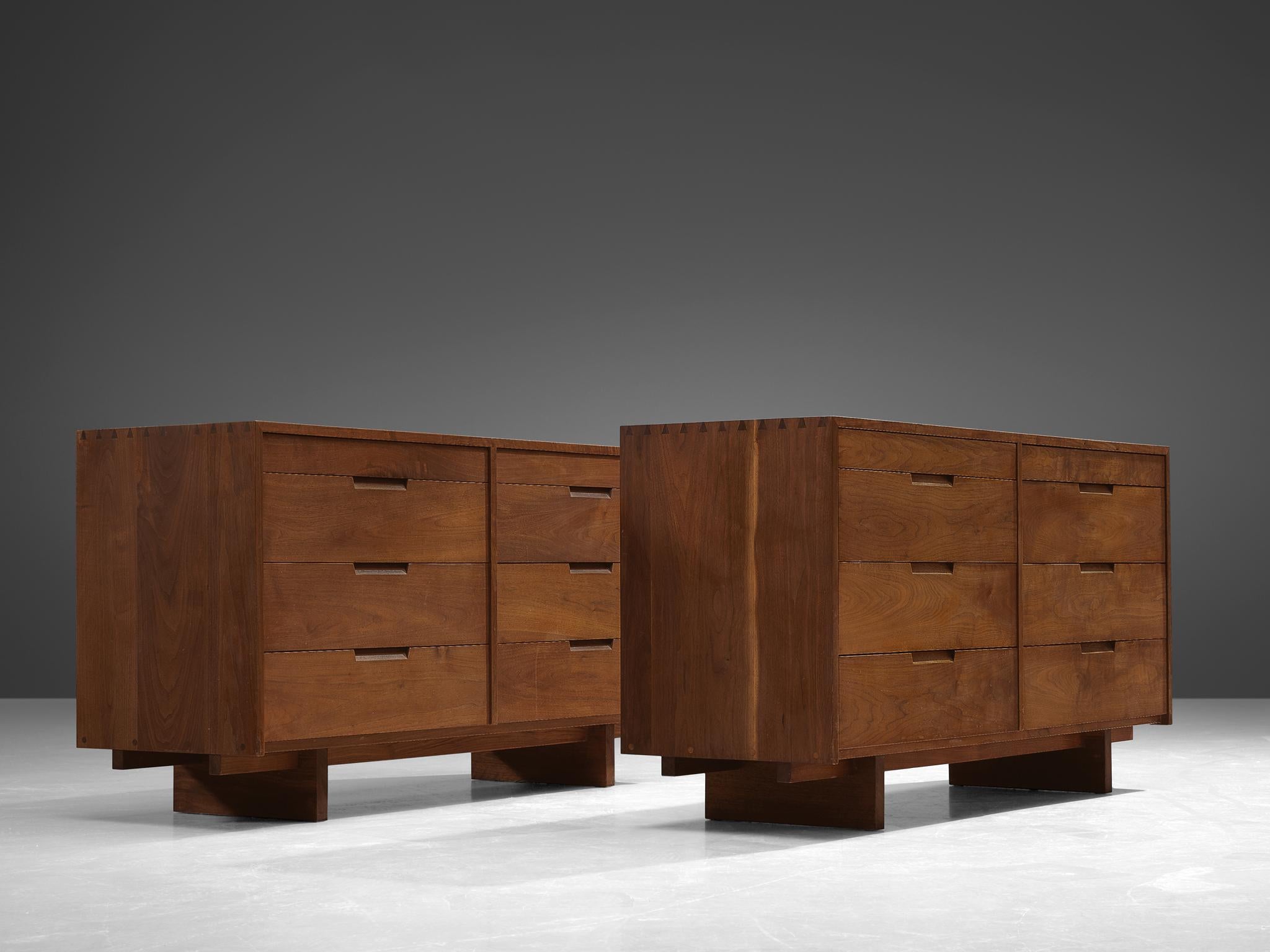 American George Nakashima a 'Born Together' pair of Chests of Drawers in Walnut,  1955