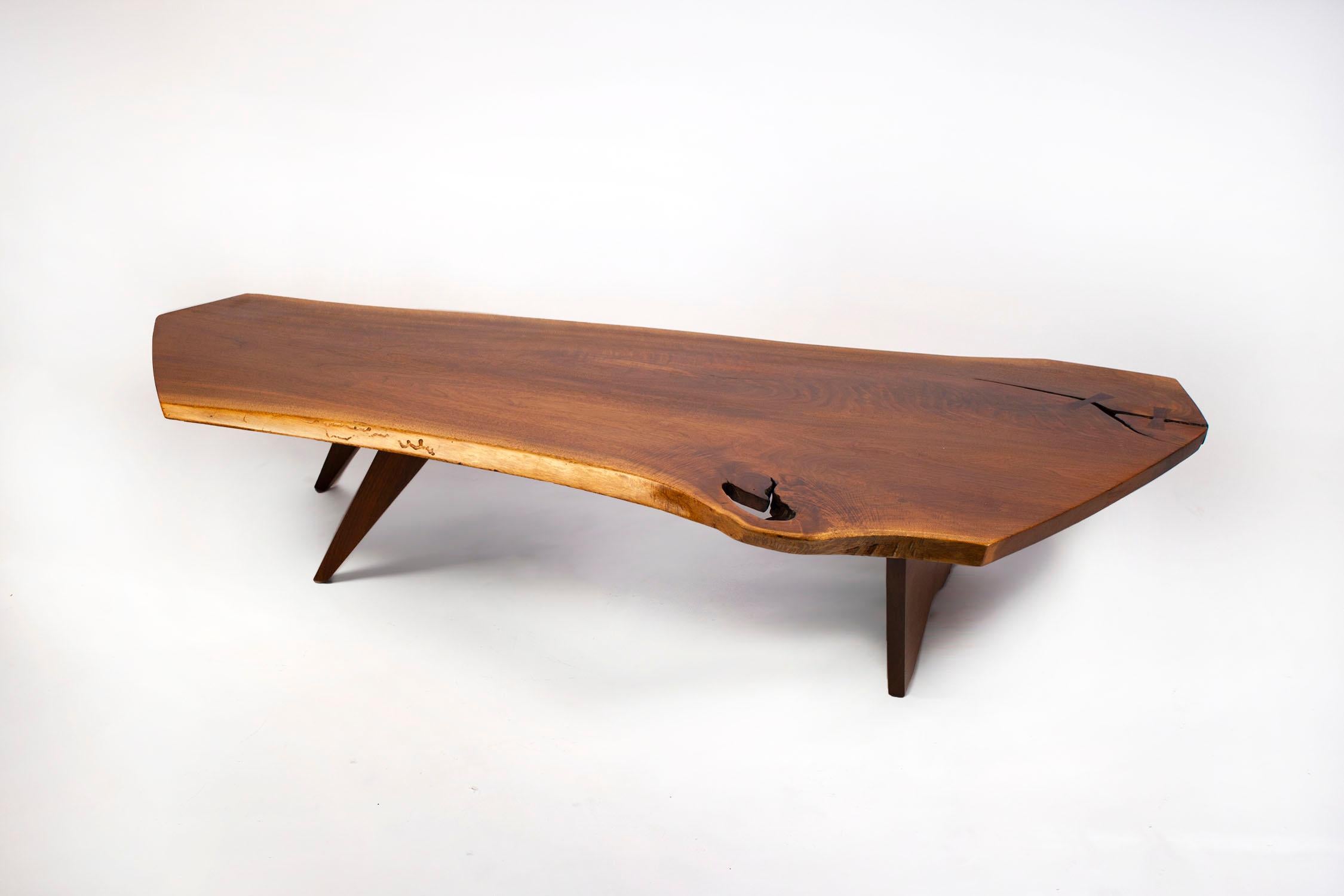 Mid-Century Modern George Nakashima Conoid Coffee Table Free Edge English Walnut Slab, 1963