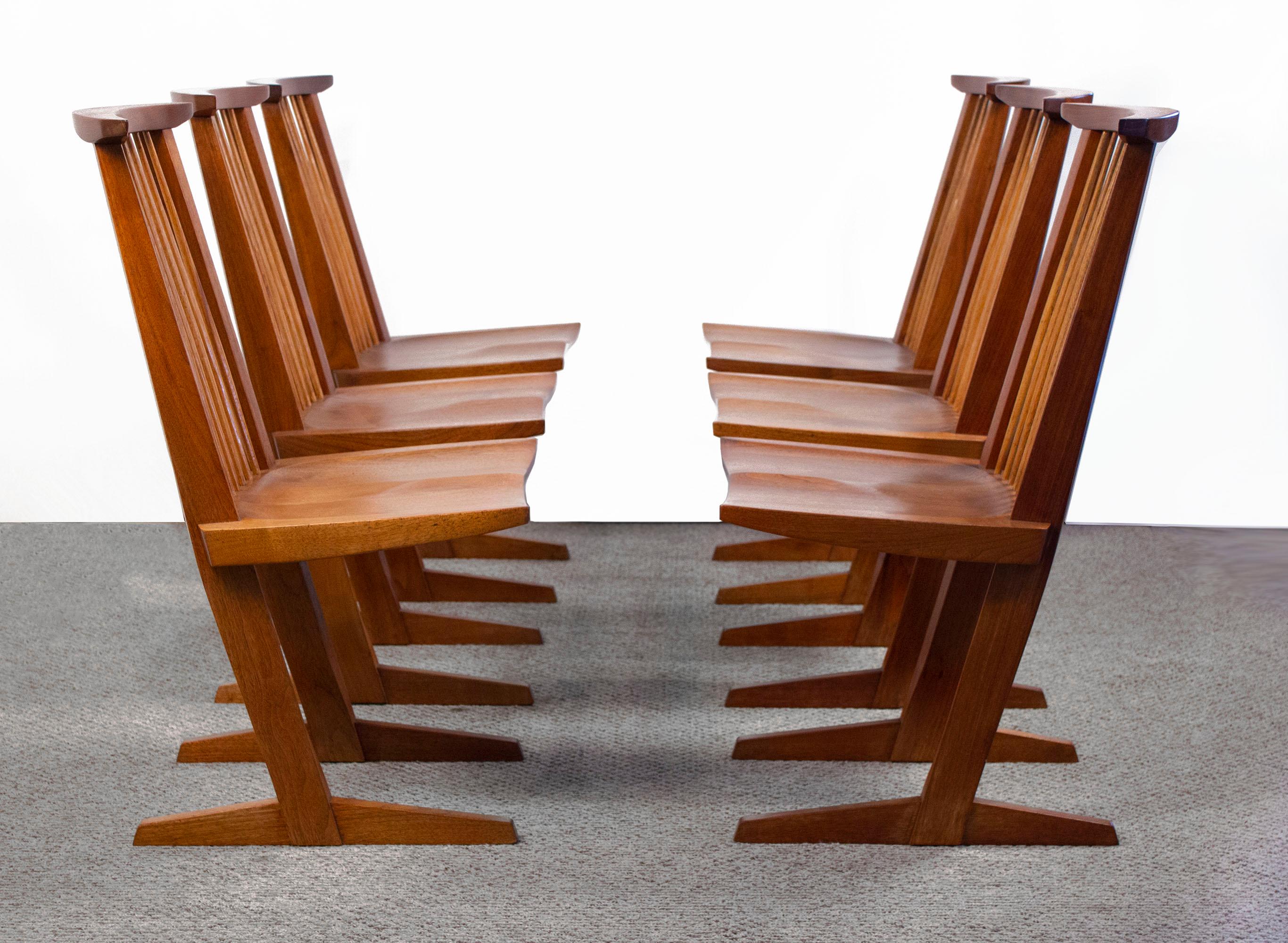 George Nakashima Conoid Dining Set in Sap Walnut with Free Form Edges & 6 Chairs 7