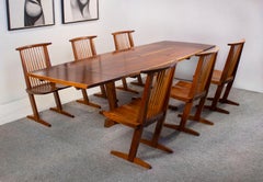 George Nakashima Conoid Dining Set in Sap Walnut with Free Form Edges & 6 Chairs