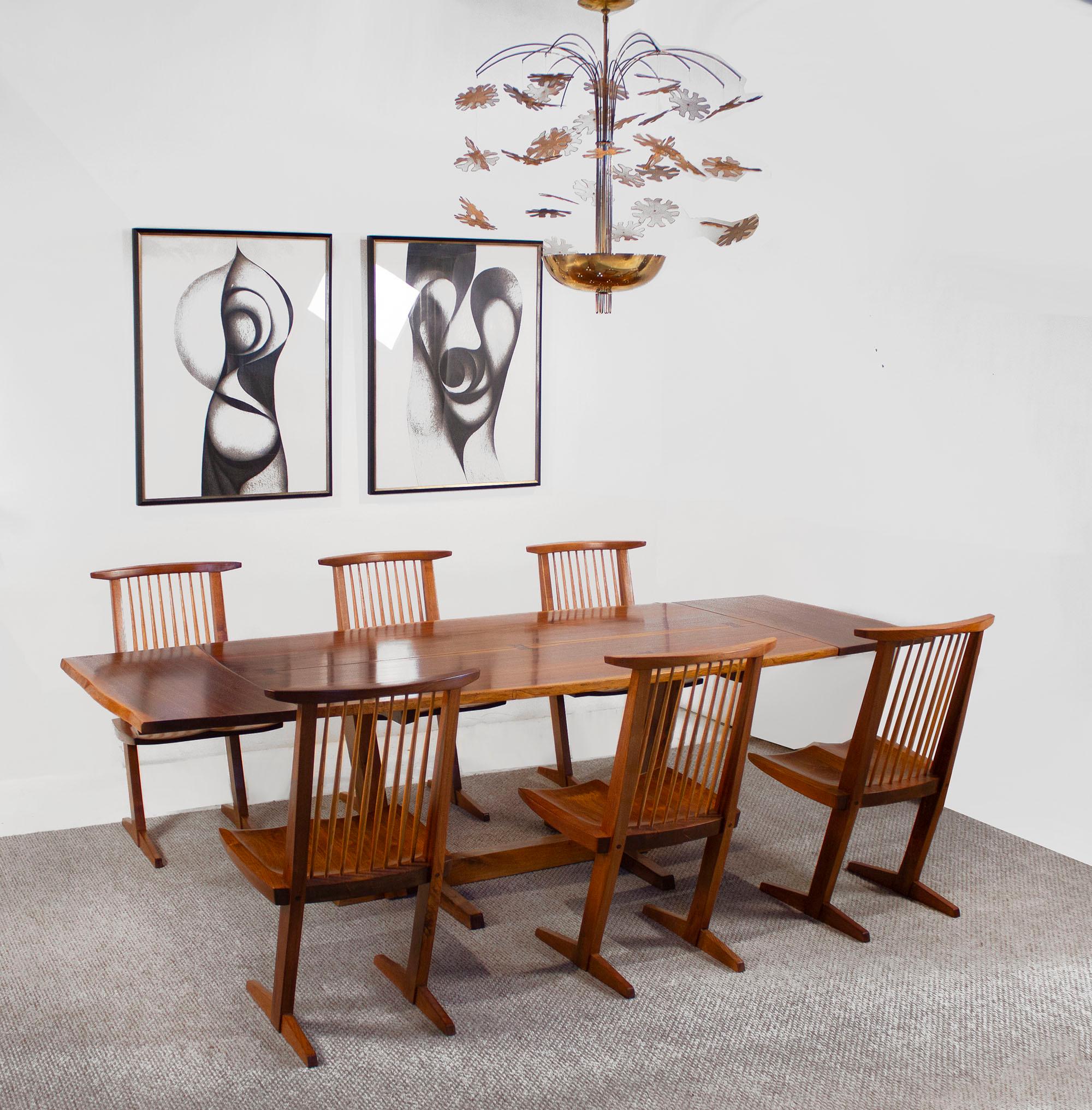 Mid-Century Modern George Nakashima Conoid Dining Set in Sap Walnut with Free Form Edges & 6 Chairs