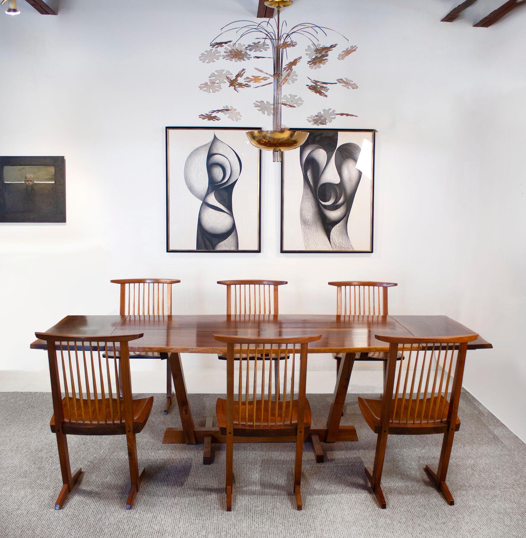 American George Nakashima Conoid Dining Set in Sap Walnut with Free Form Edges & 6 Chairs