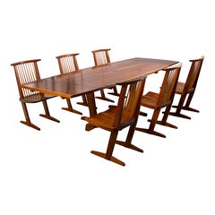 George Nakashima Conoid Dining Set aus Nussbaumholz mit Freiformkanten & 6 Stühle