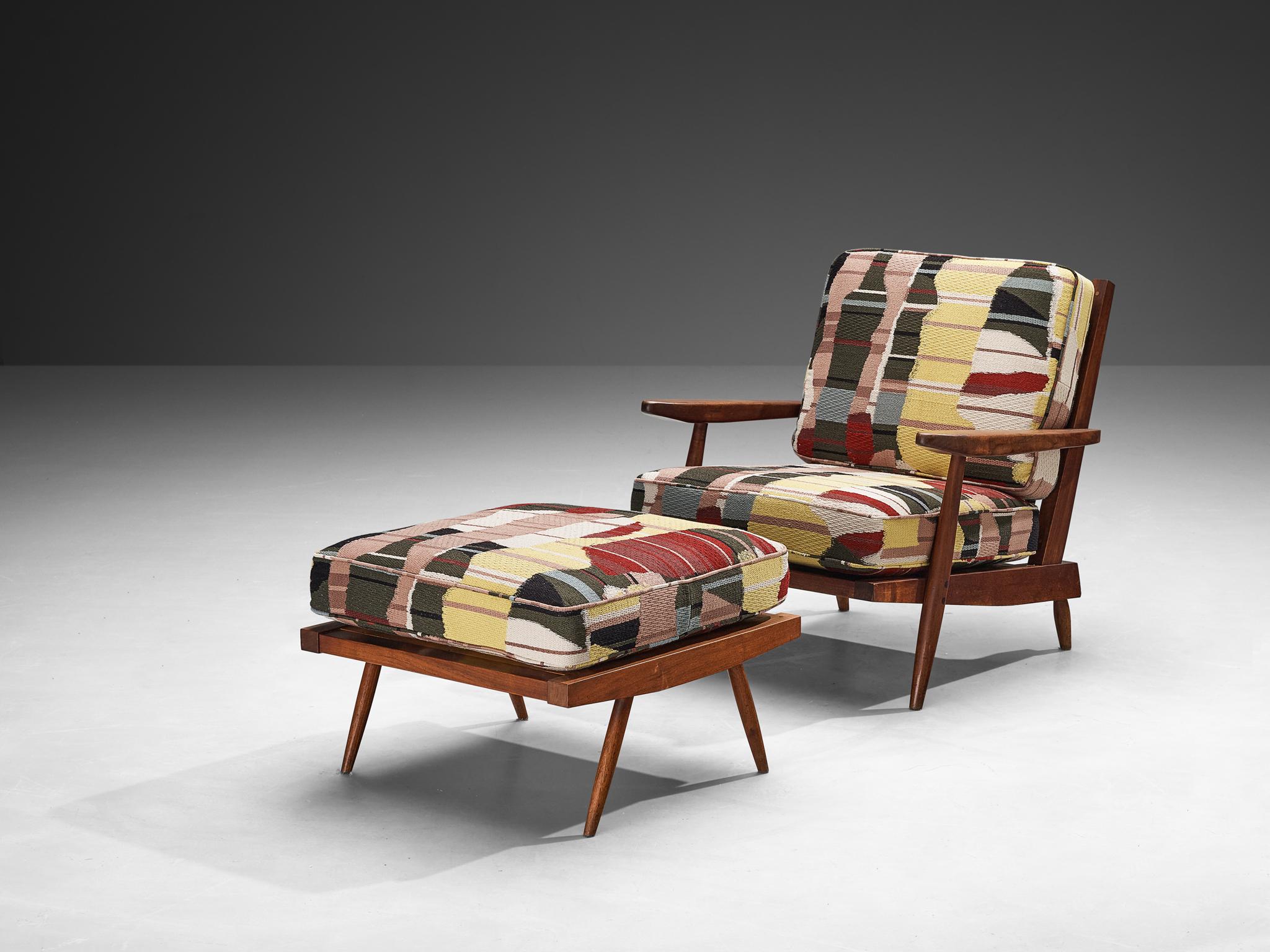 George Nakashima pour Nakashima Studio, chaise longue et ottoman 