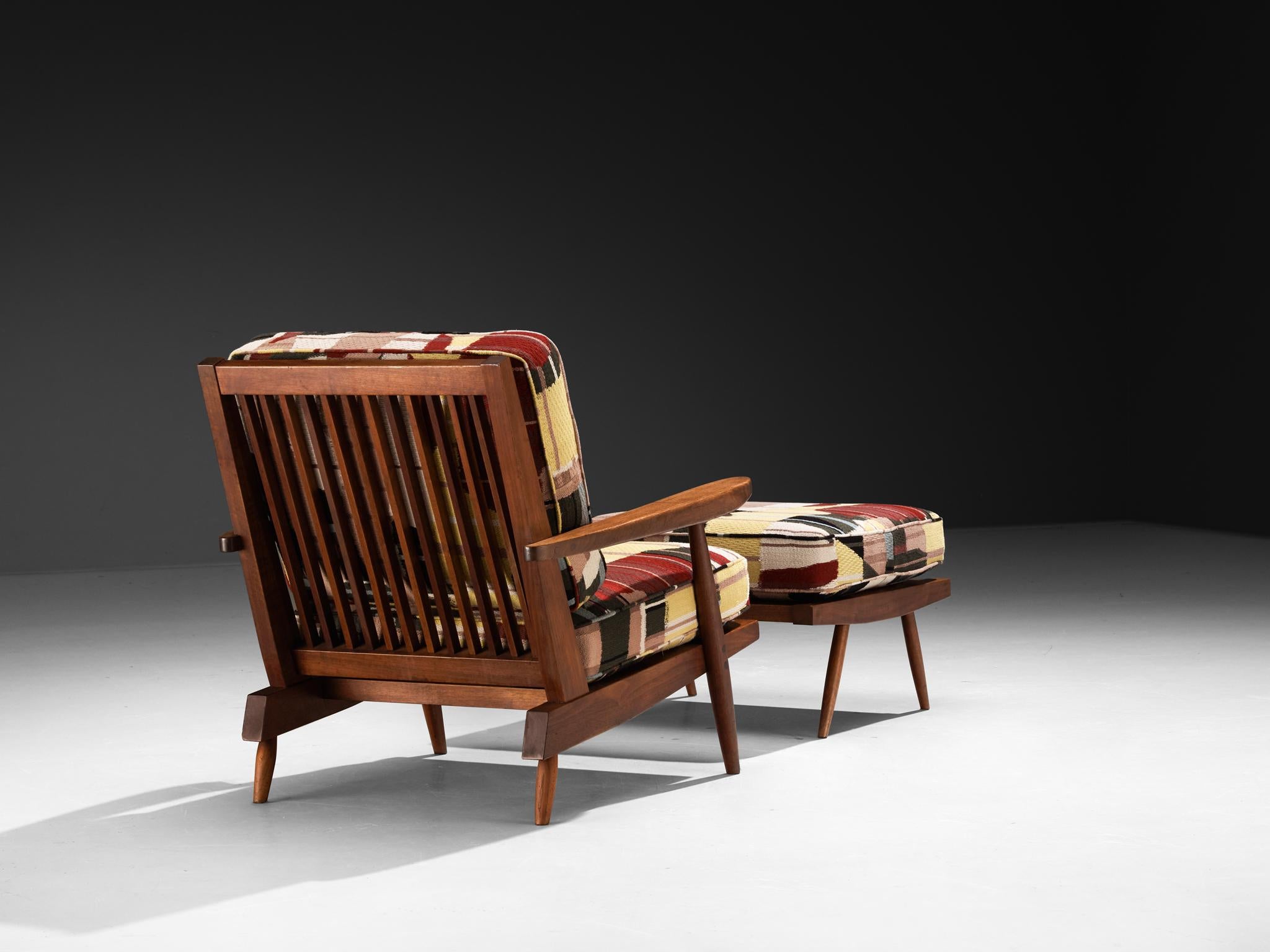 American George Nakashima 'Cushion' Spindleback Lounge Chair and Ottoman in Walnut