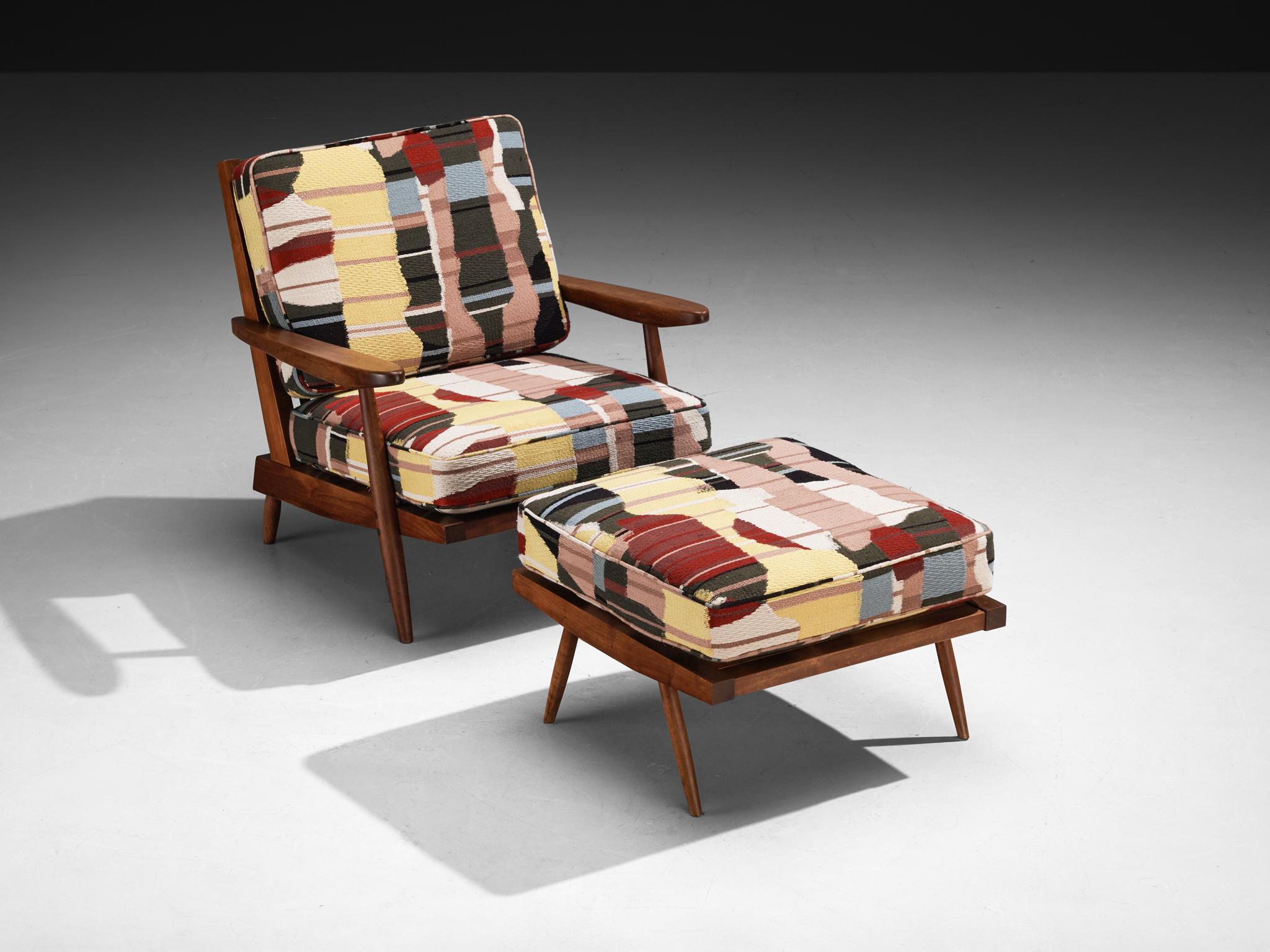 Mid-20th Century George Nakashima 'Cushion' Spindleback Lounge Chair and Ottoman in Walnut