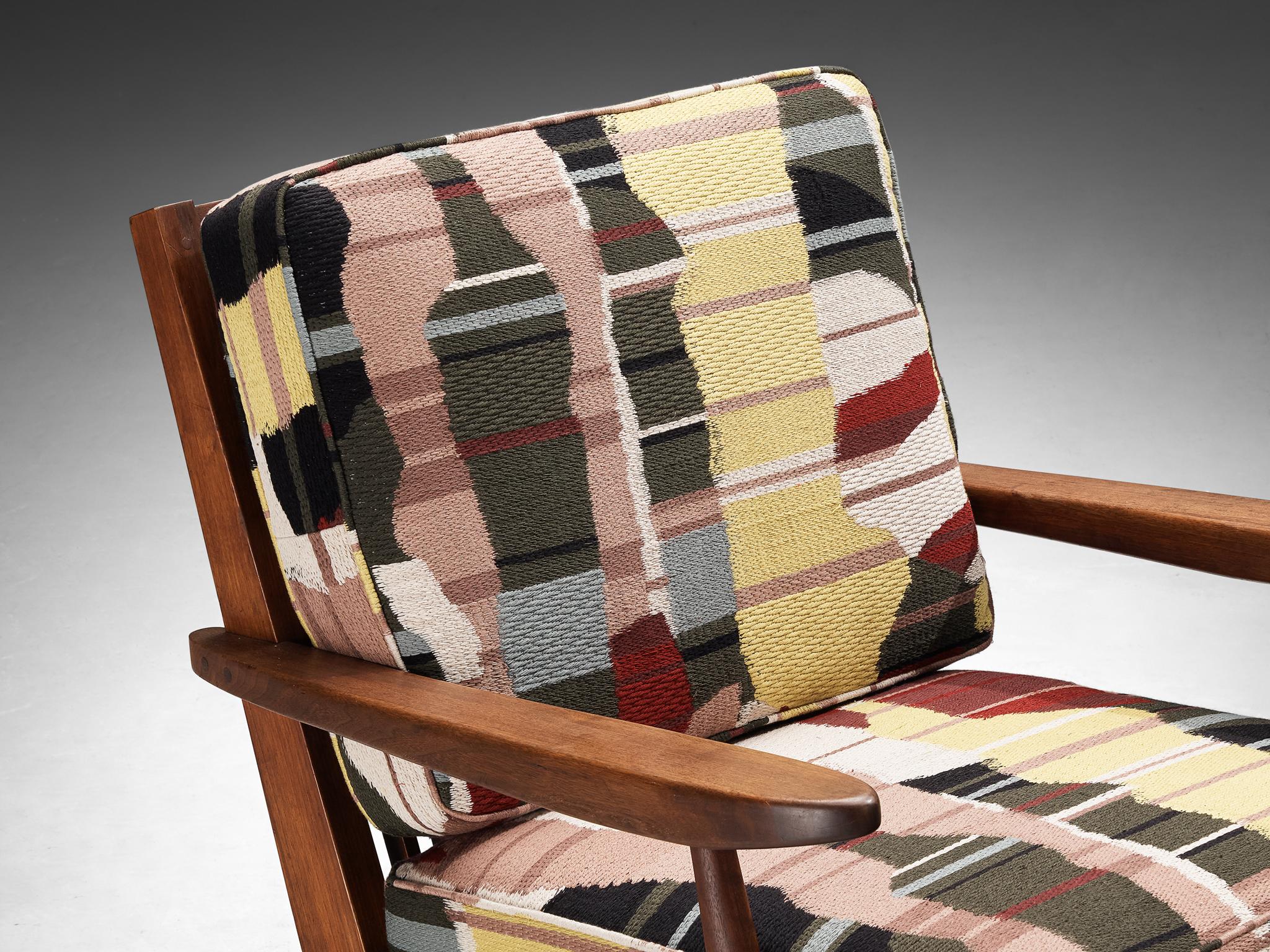 Tissu George Nakashima - Chaise longue et ottoman en noyer avec dossier en forme de coussin  en vente