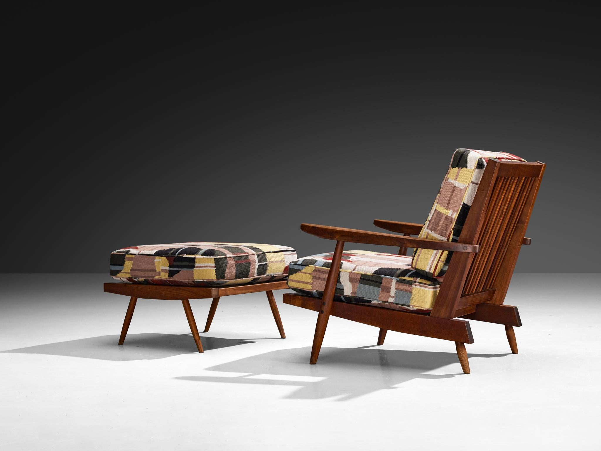 George Nakashima 'Cushion' Spindleback Lounge Chair and Ottoman in Walnut 1