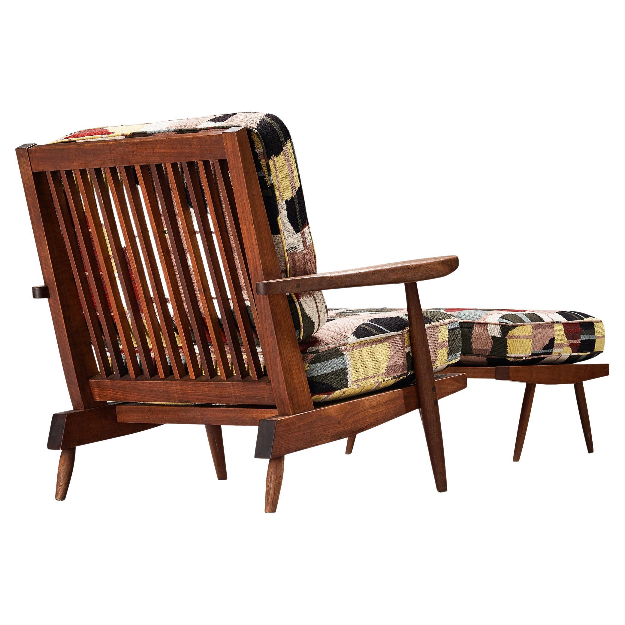 George Nakashima 'Cushion' Spindleback Lounge Chair and Ottoman in Walnut 