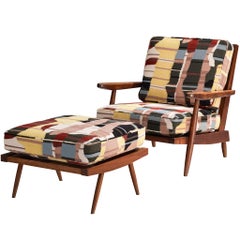 George Nakashima 'Cushion' Spindleback Lounge Chair and Ottoman in Walnut
