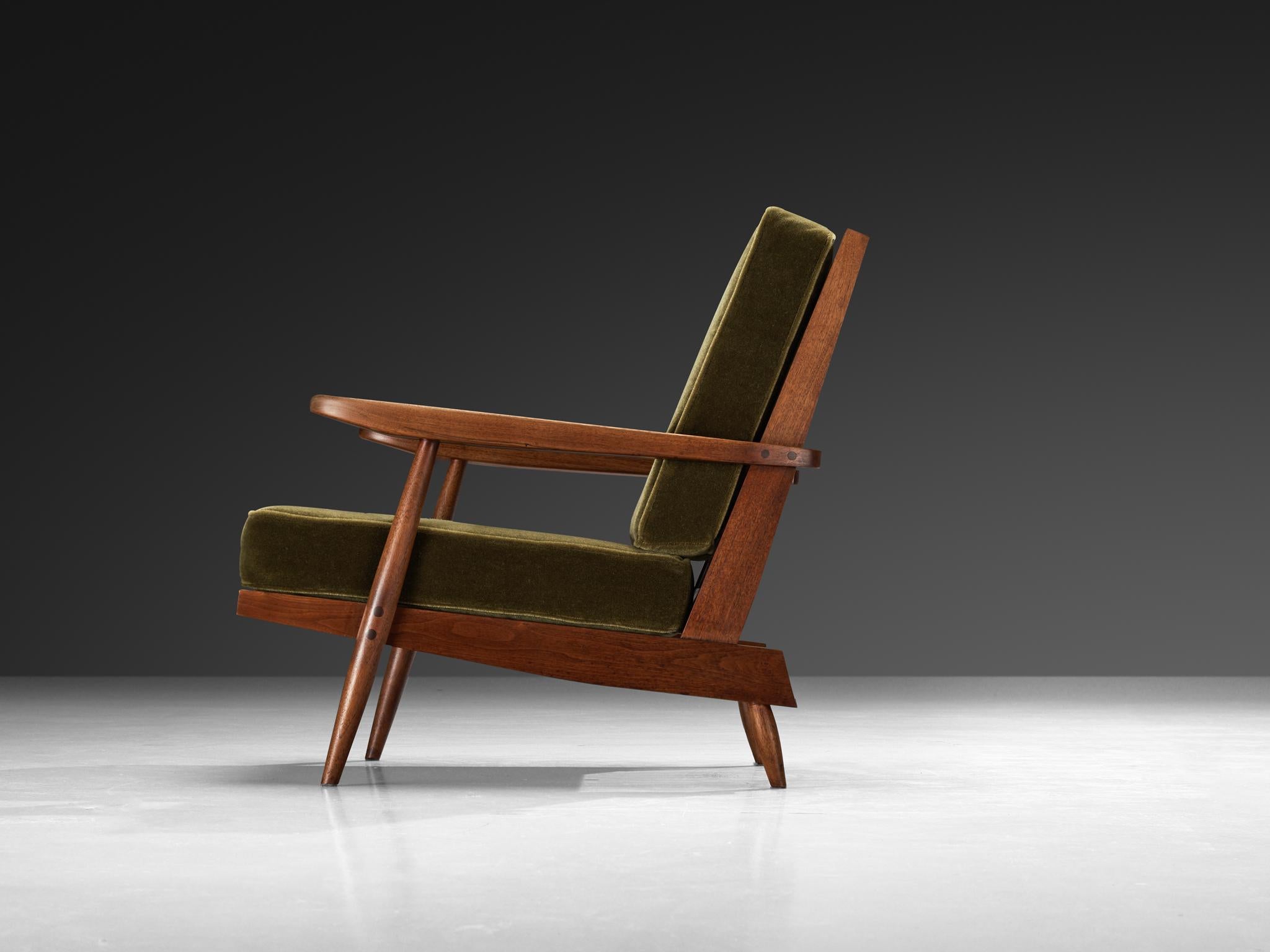 Fabric George Nakashima 'Cushion' Spindleback Lounge Chair in American Black Walnut