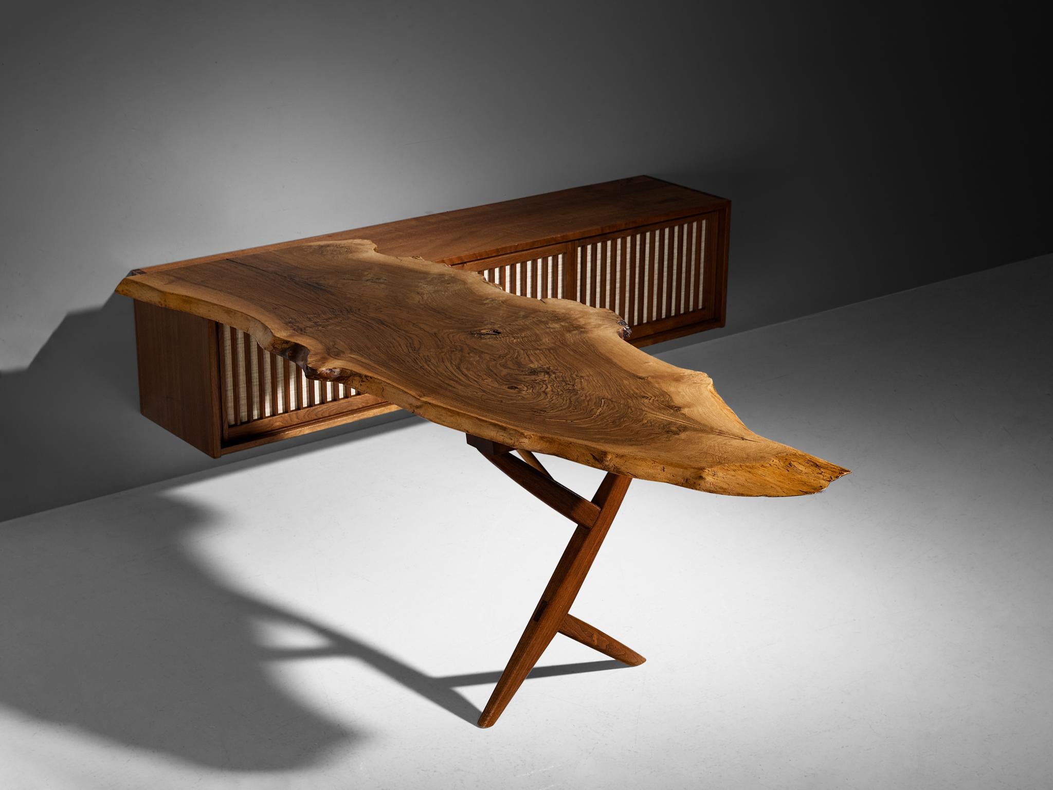 American George Nakashima Desk with Wall-Mounted Case in Walnut 