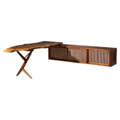 George Nakashima Desk with Wall-Mounted Case in Walnut