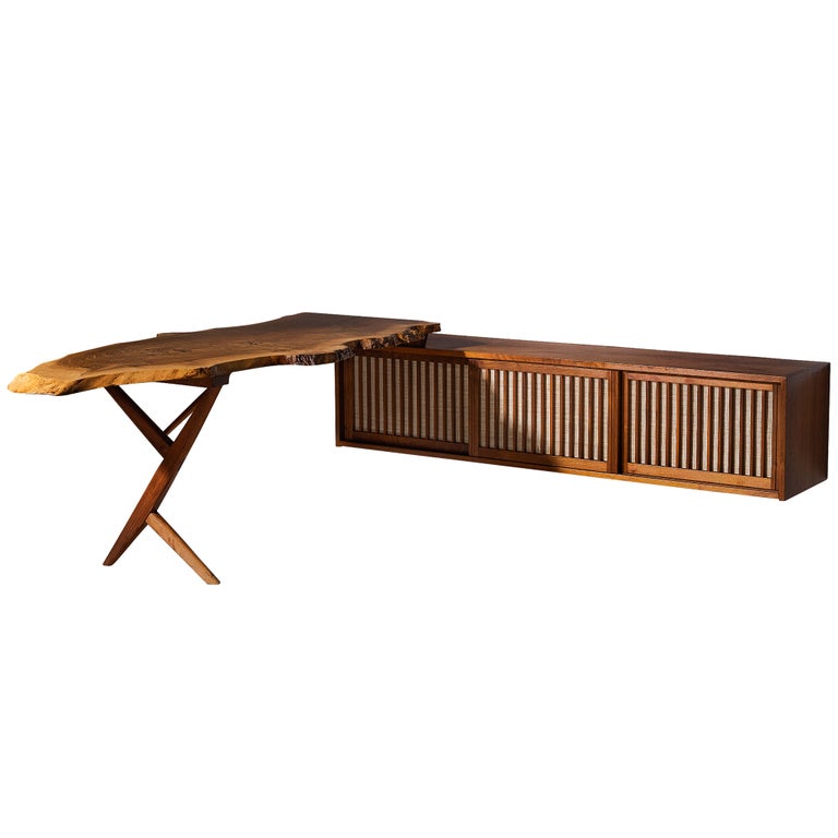 George Nakashima Walnut Desk with Wall-Mounted Case, 1960, offered by MORENTZ