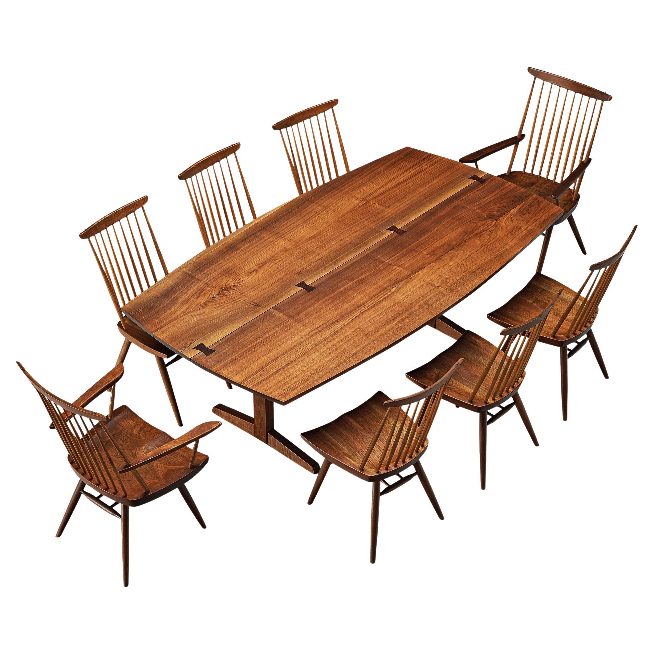 George Nakashima Dining Set with Trestle Dining Table and 'New' Chairs 