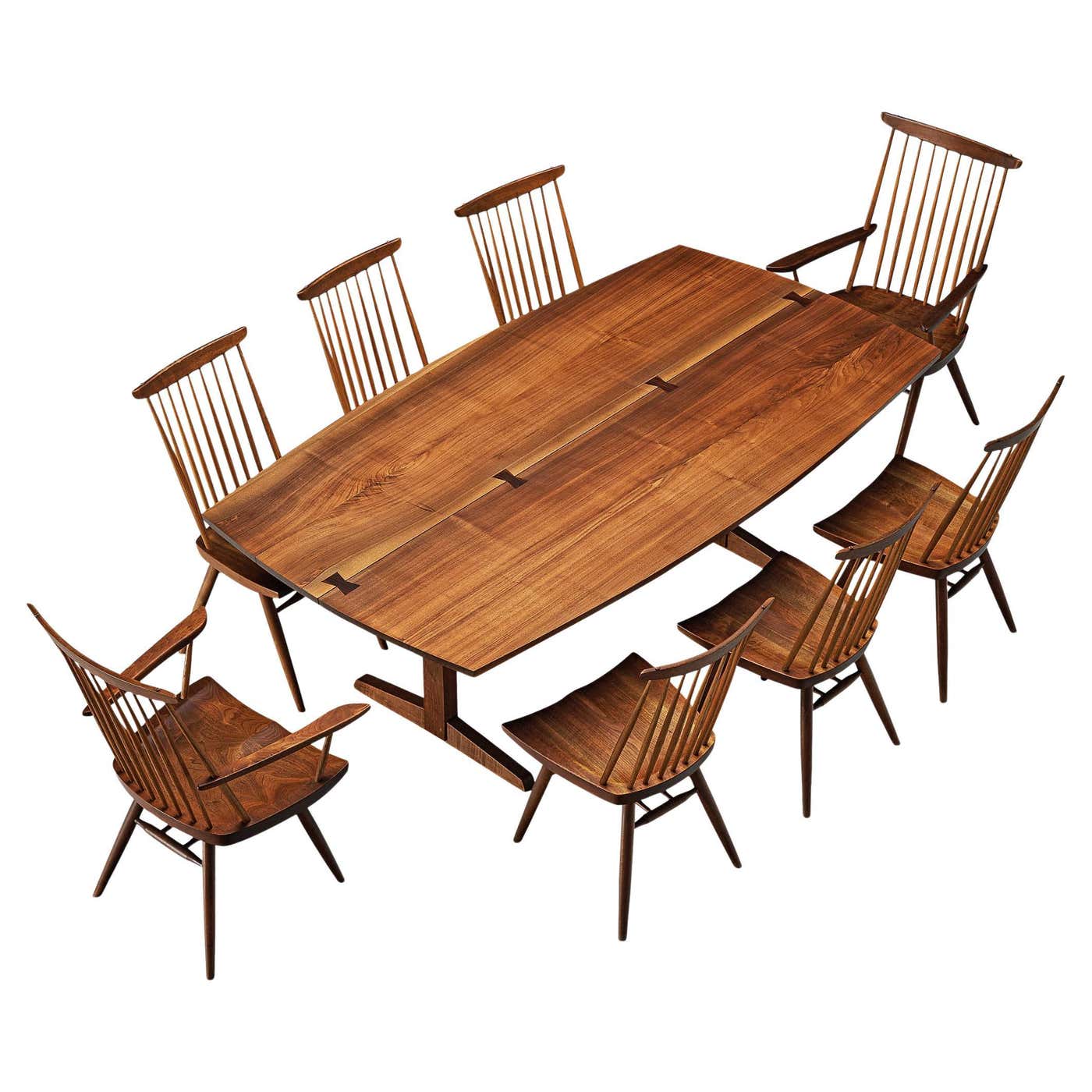 George Nakashima Dining Set with Trestle Dining Table and 'New' Chairs ...