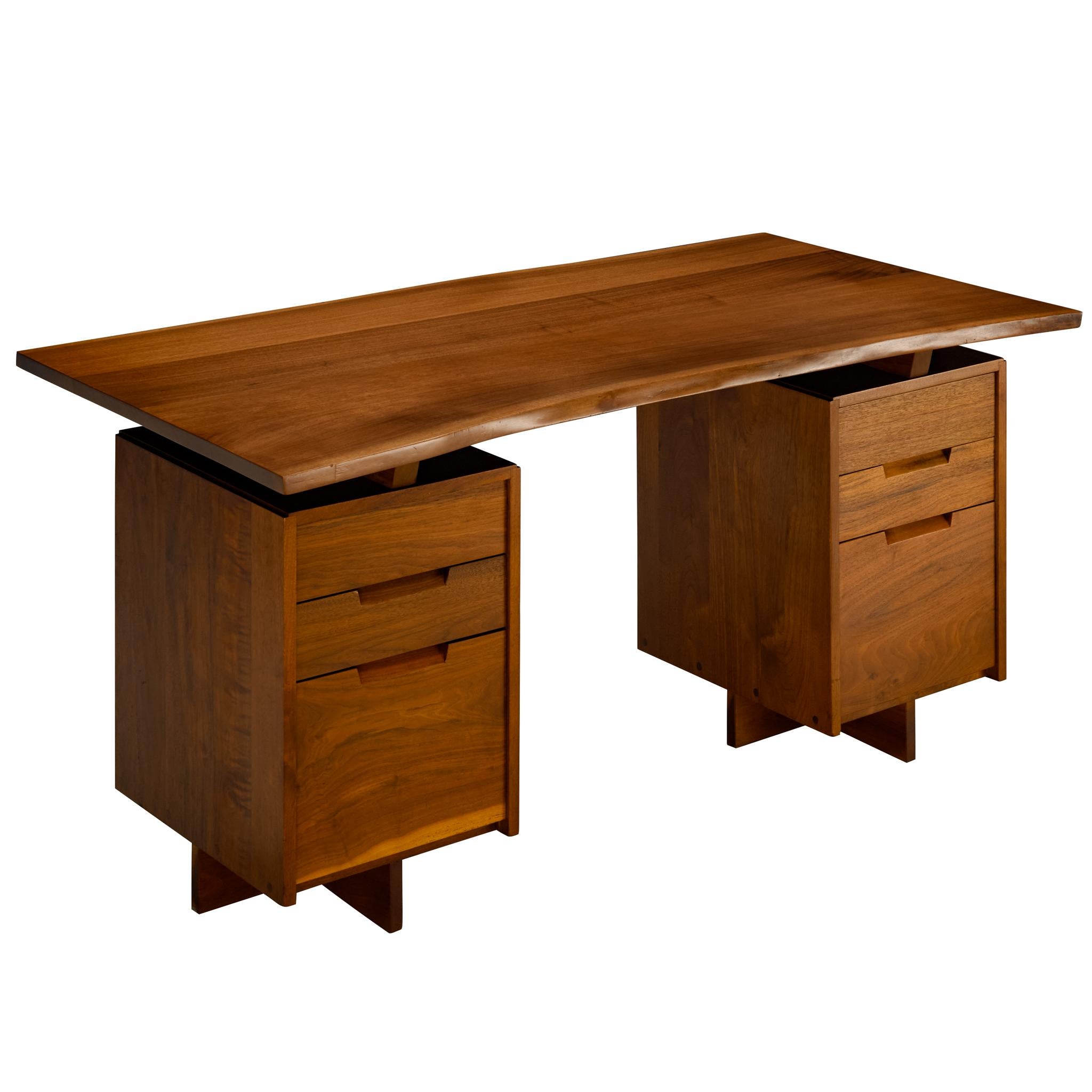 George Nakashima Double Pedestal Desk with Live-Edge Top For Sale