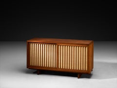 George Nakashima Double Sliding-Door Cabinet in Walnut and Pandanus Cloth