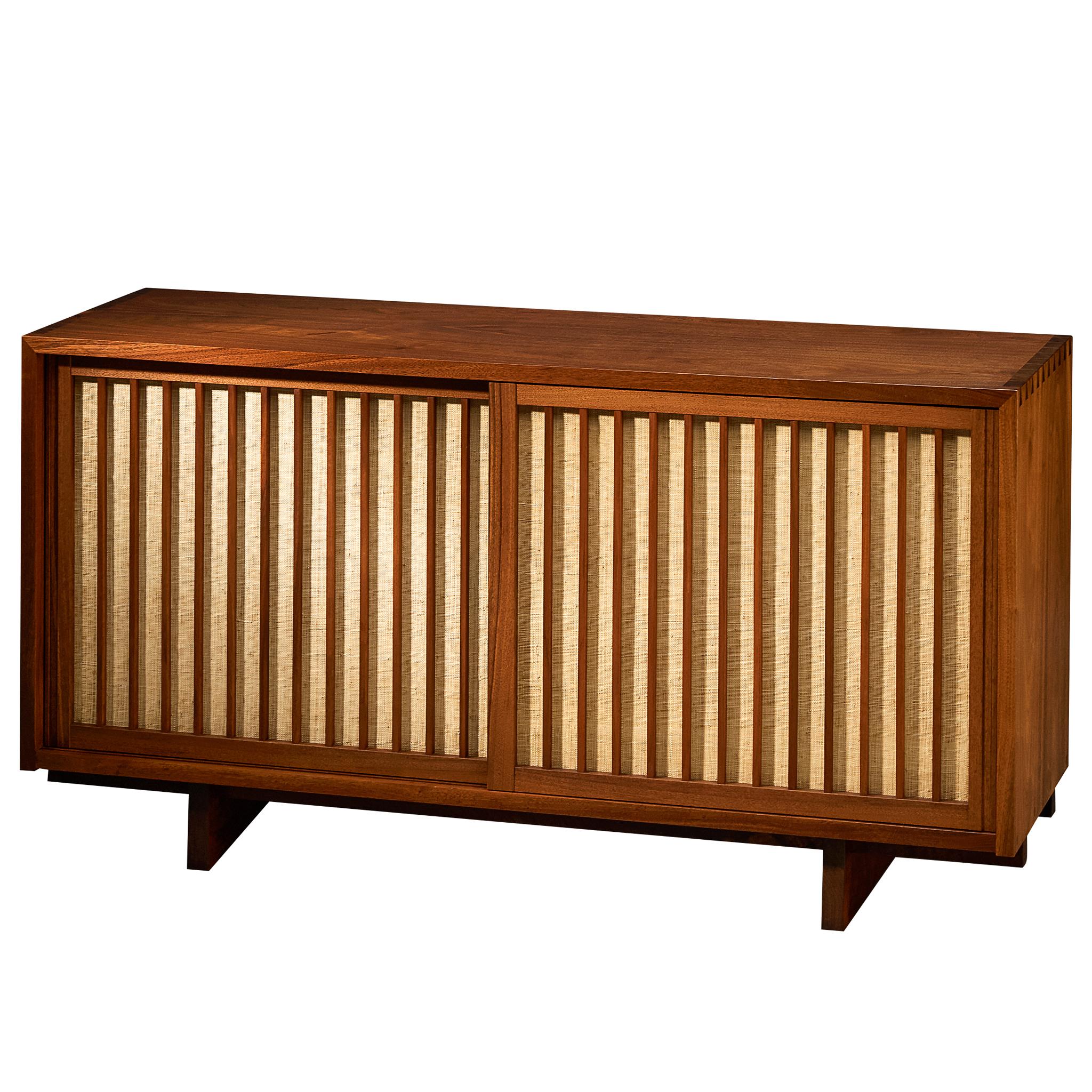 George Nakashima Double Sliding-Door Cabinet in Walnut and Pandanus Cloth
