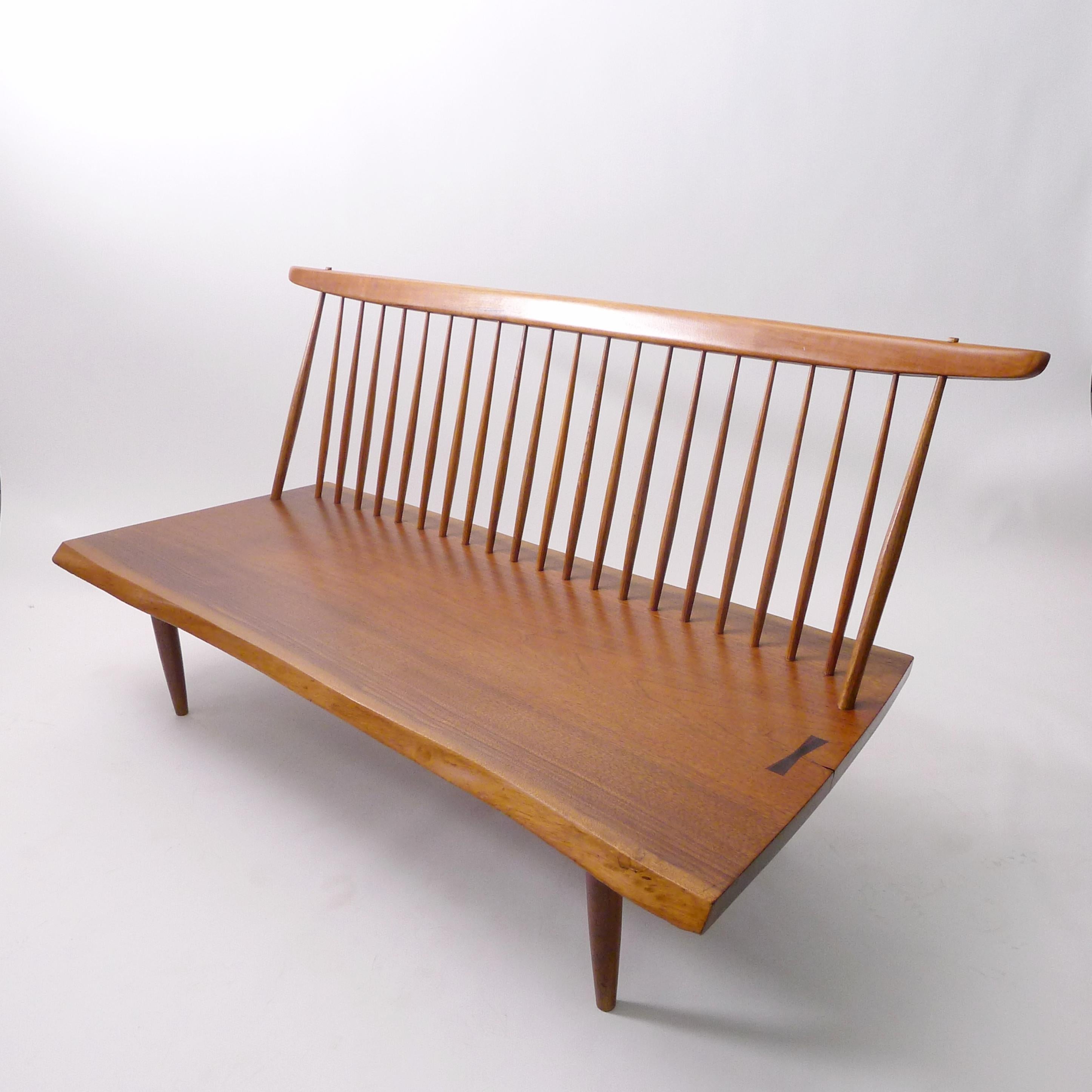 George Nakashima, Early Walnut Bench with Spindle Back, 1958 For Sale 3