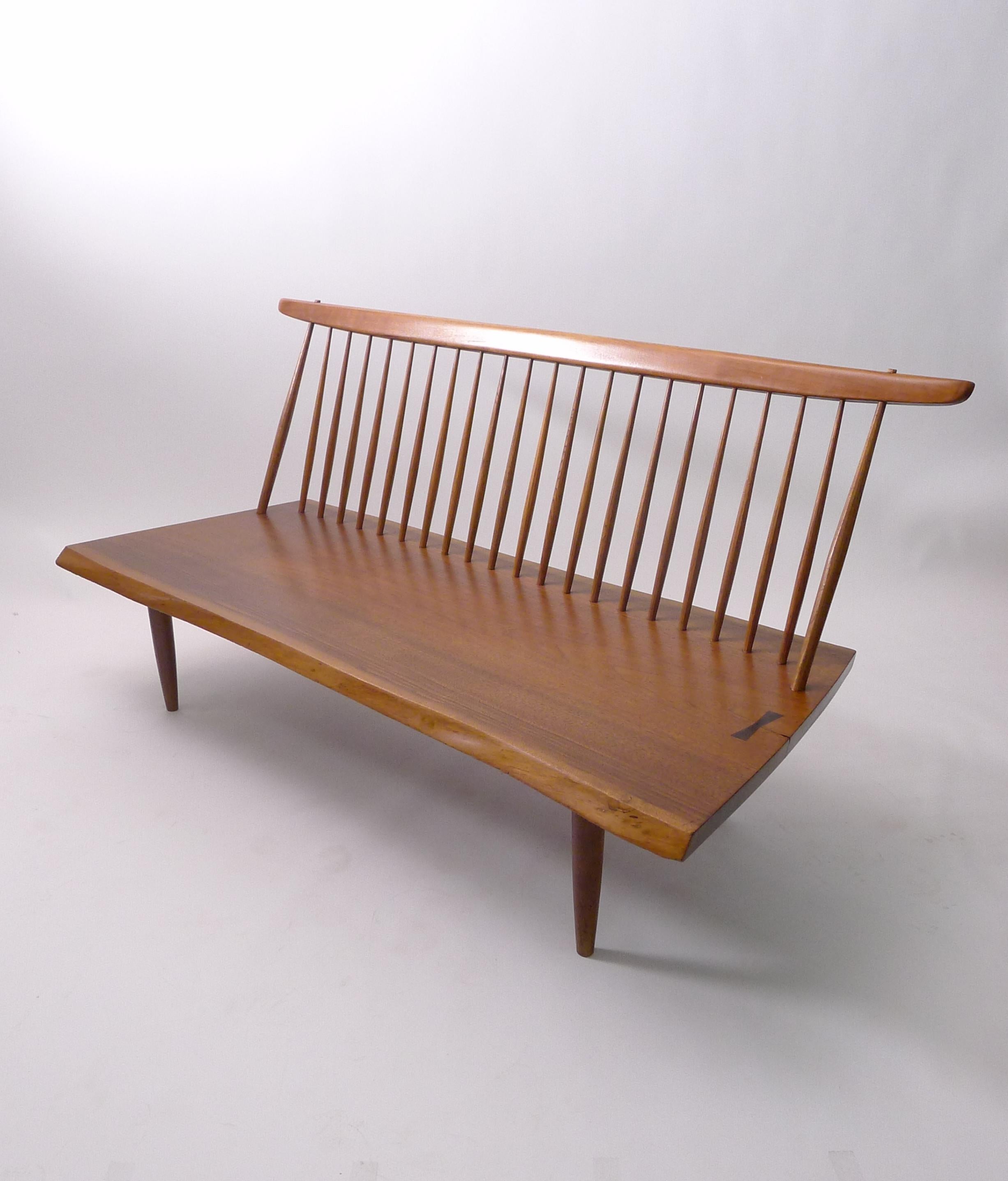 George Nakashima, Early Walnut Bench with Spindle Back, 1958 For Sale 5