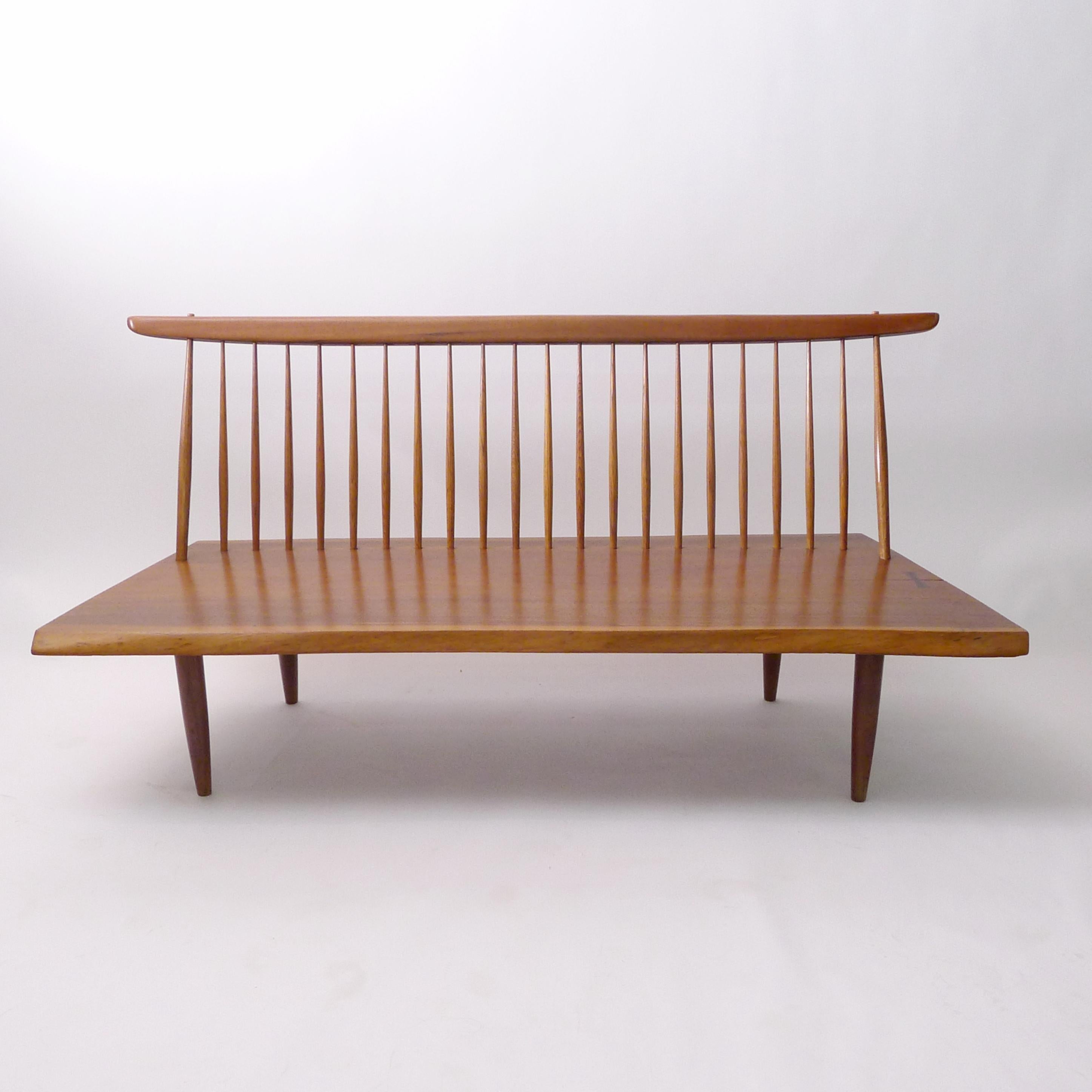 George Nakashima, Early Walnut Bench with Spindle Back, 1958 For Sale 8