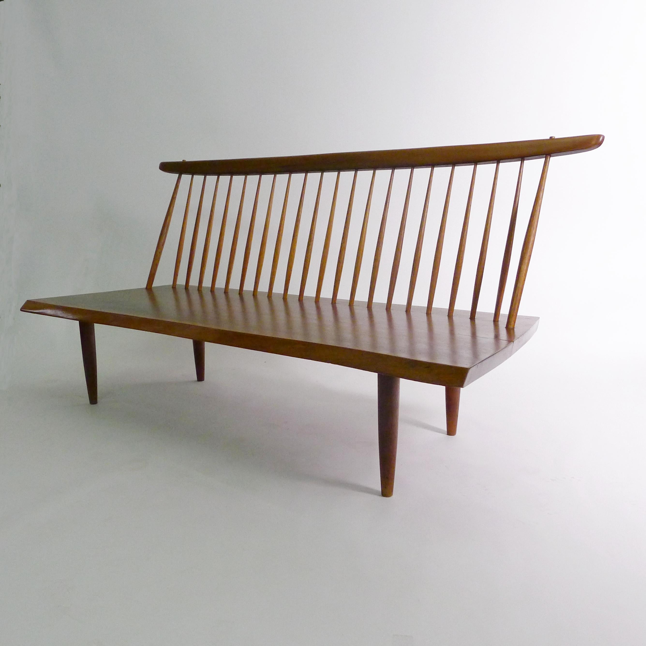 George Nakashima, Early Walnut Bench with Spindle Back, 1958 In Good Condition For Sale In Wargrave, Berkshire