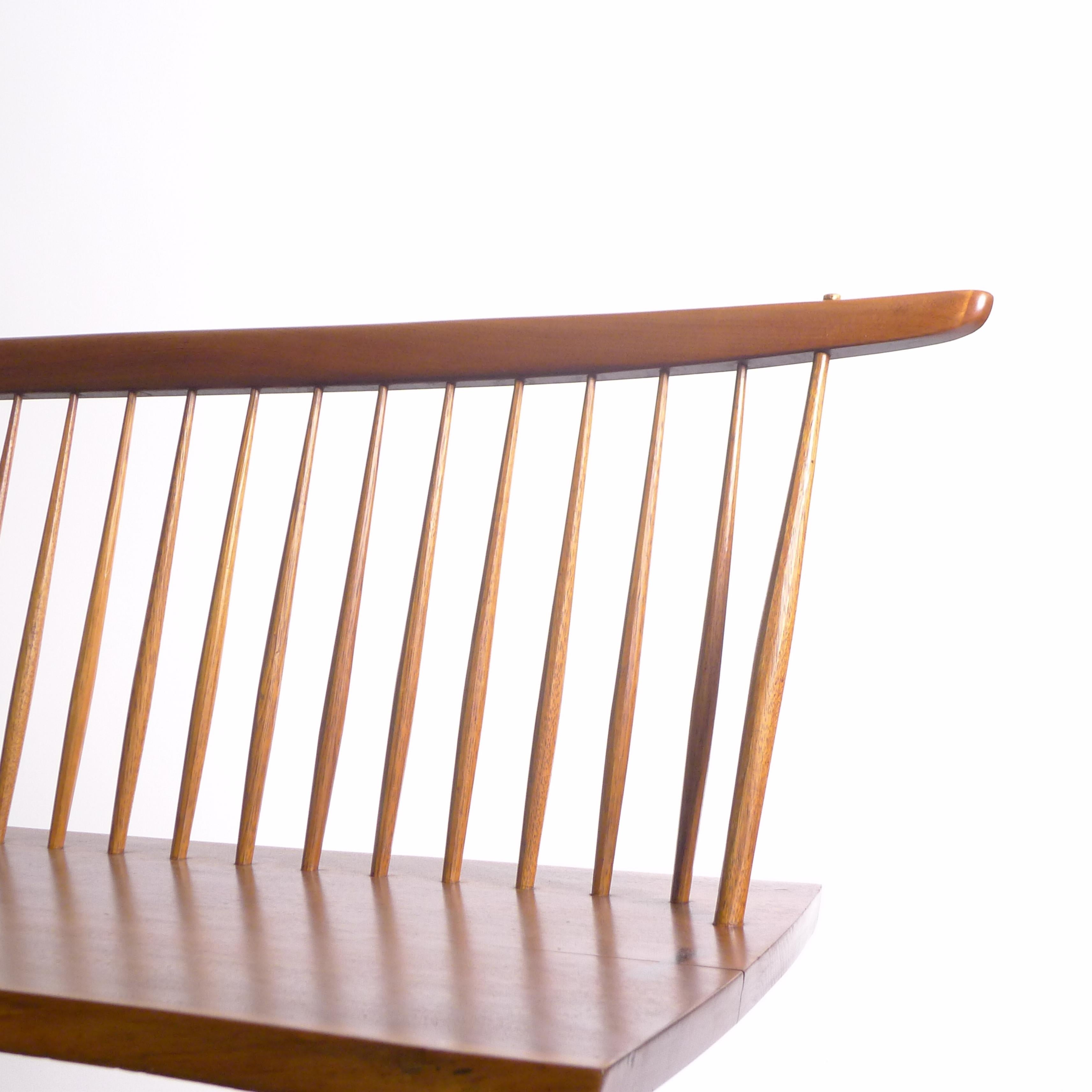 Mid-20th Century George Nakashima, Early Walnut Bench with Spindle Back, 1958 For Sale