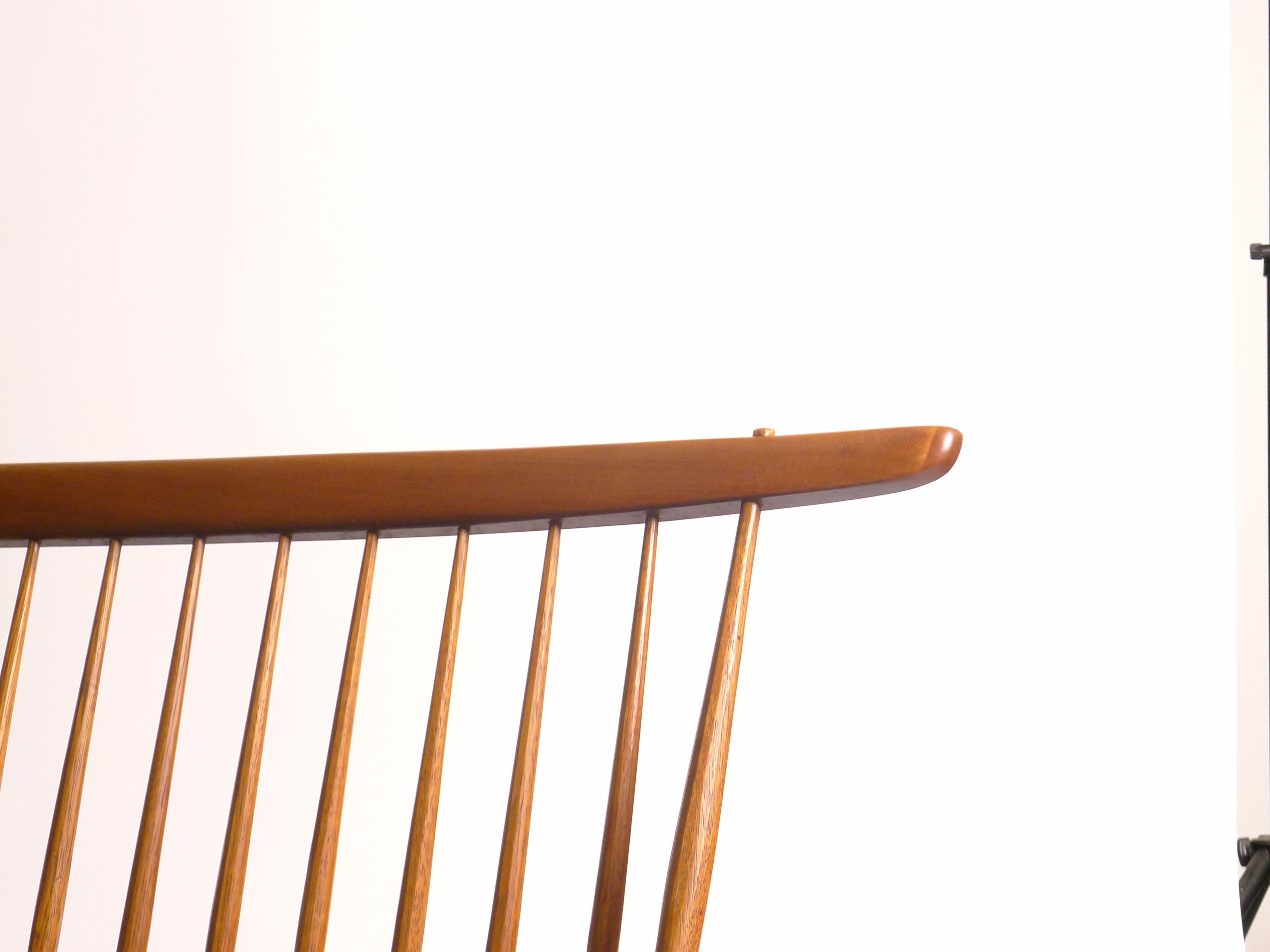 Hickory George Nakashima, Early Walnut Bench with Spindle Back, 1958 For Sale