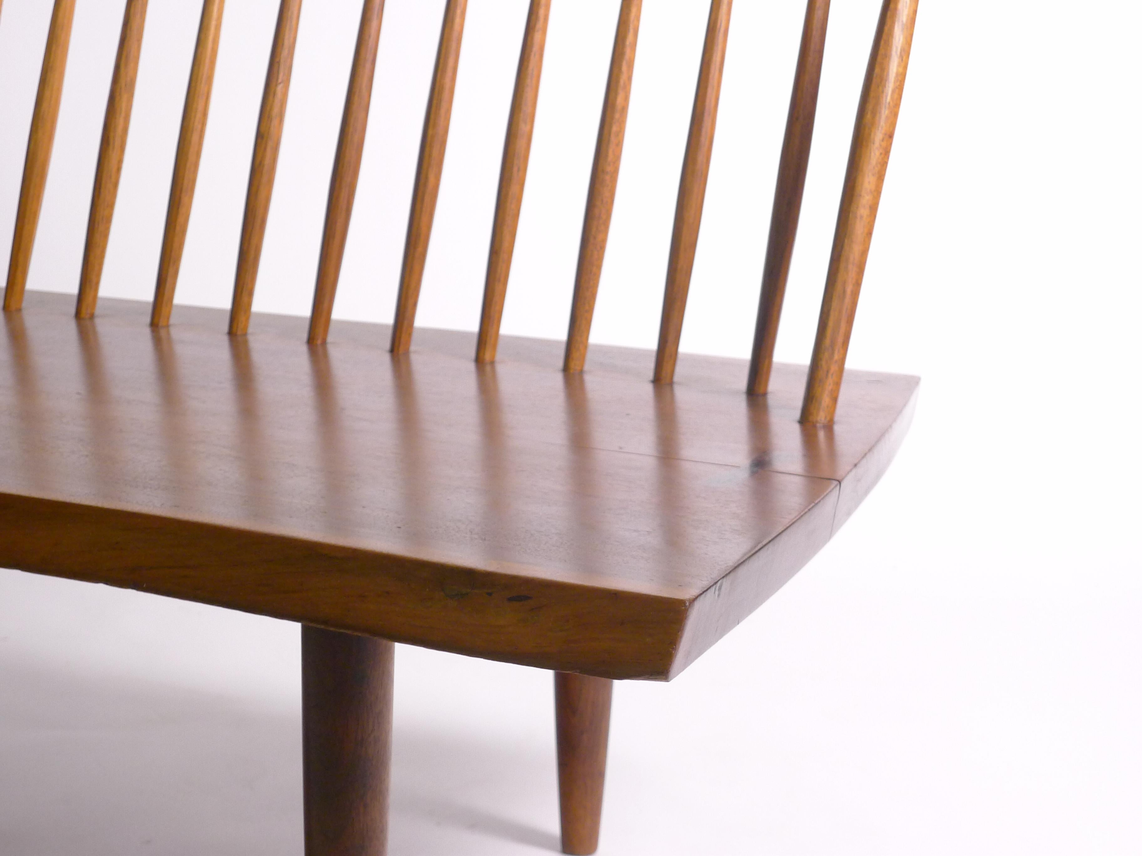 George Nakashima, Early Walnut Bench with Spindle Back, 1958 For Sale 1