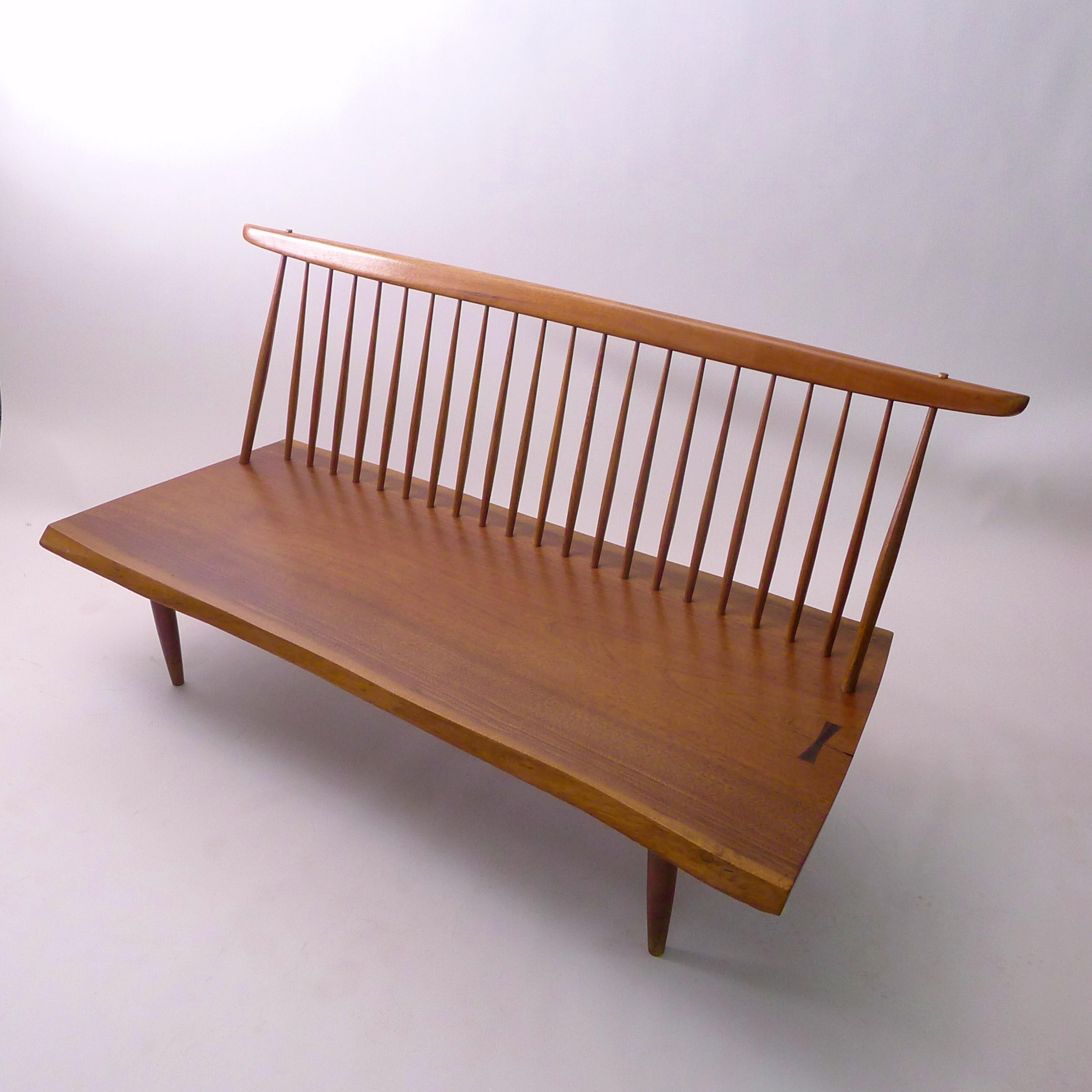 George Nakashima, Early Walnut Bench with Spindle Back, 1958 For Sale 2