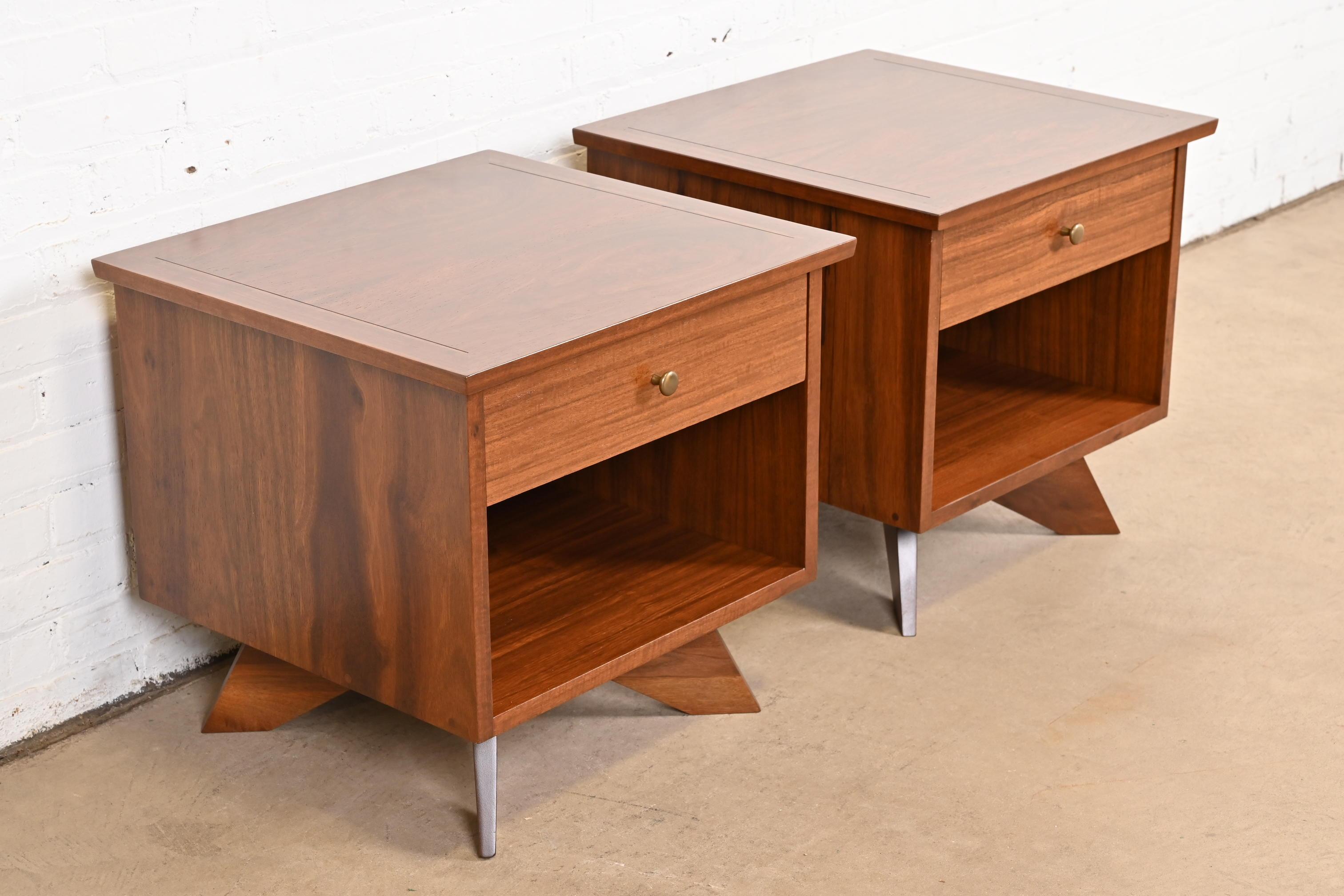 American George Nakashima East Indian Laurel Wood Nightstands for Widdicomb, Refinished
