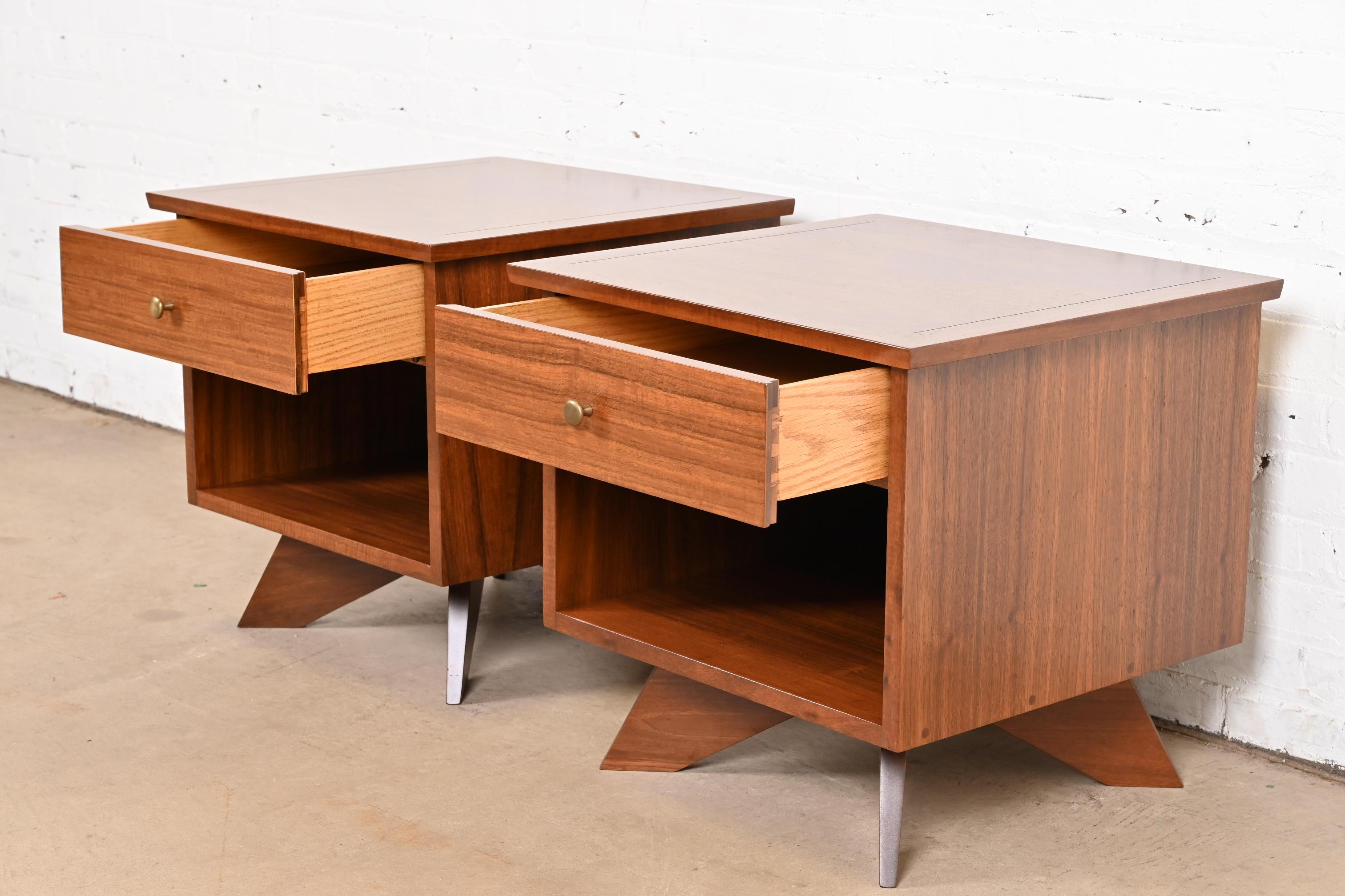 Brass George Nakashima East Indian Laurel Wood Nightstands for Widdicomb, Refinished