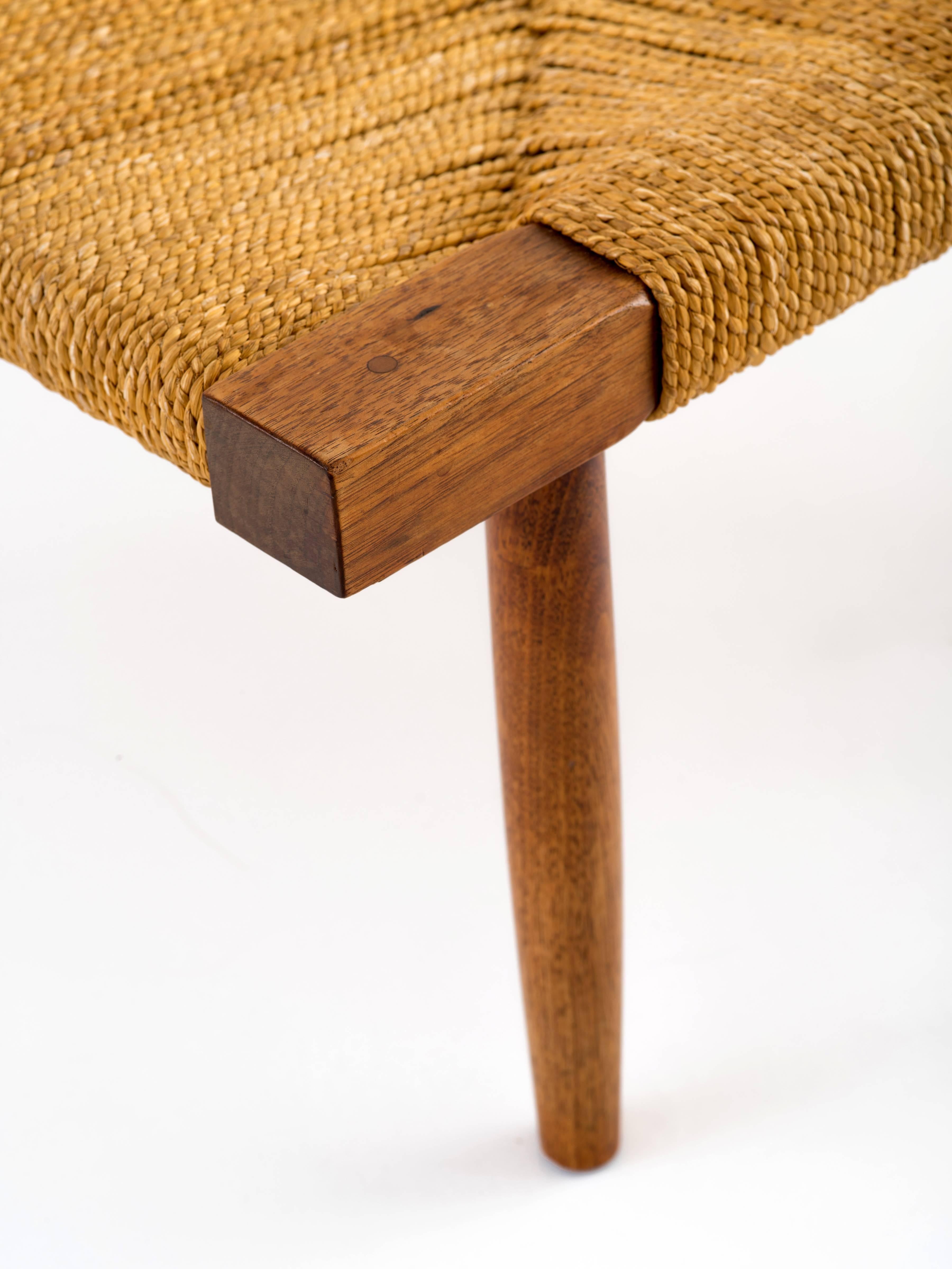 Mid-Century Modern George Nakashima Fitch Stool / Ottoman in Walnut with Grass Cord Seat