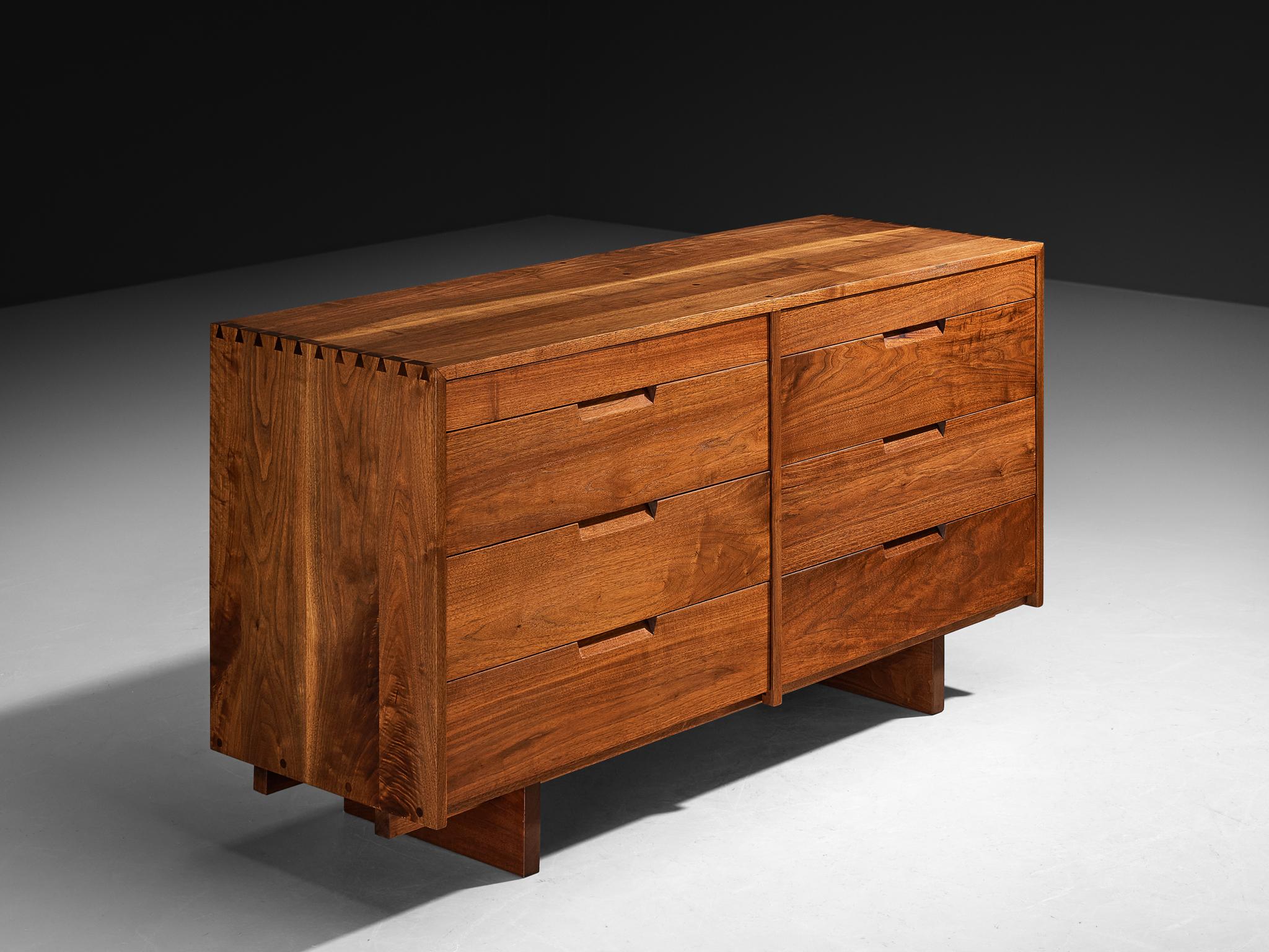 George Nakashima for George Nakashima, chest of drawers, walnut, United States, 1971
 
With regard to its essential form, material use, and woodwork, this commode is testimony to George Nakashima's expert craftsmanship and distinctive methodology.