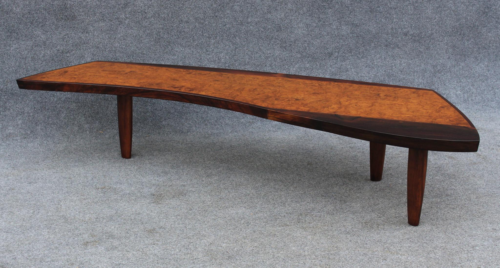 Designed by American icon George Nakahsima, this coffee table was made for Widdicomb. In the 1960s, Widdicomb allowed Nakashima design to reach more people with more attainable pricing compared to the hyper-exclusive custom one-off Studio pieces. As