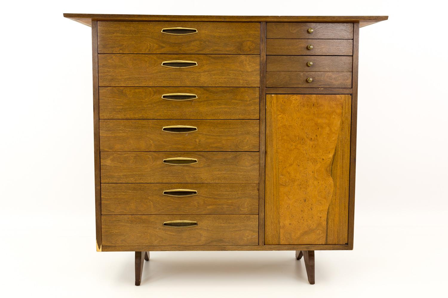 George Nakashima for Widdicomb Origins midcentury highboy dresser
Measures 56 wide x 20 deep x 49.5 inches high

Great vintage condition - there are some small wear marks that can be touched up by our Master Woodworker before shipping.

All