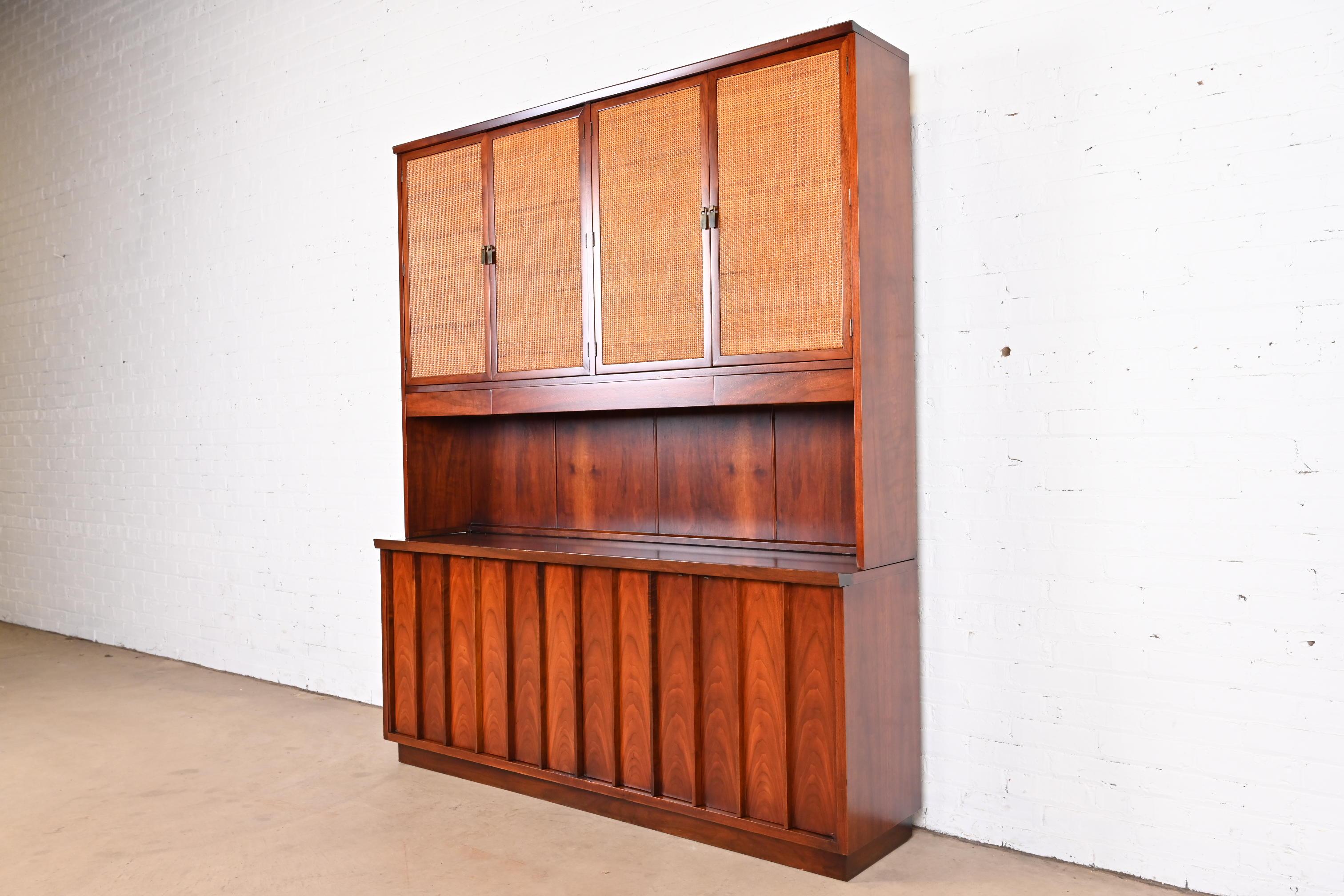 Mid-Century Modern George Nakashima for Widdicomb Sculpted Walnut and Cane Sideboard with Hutch