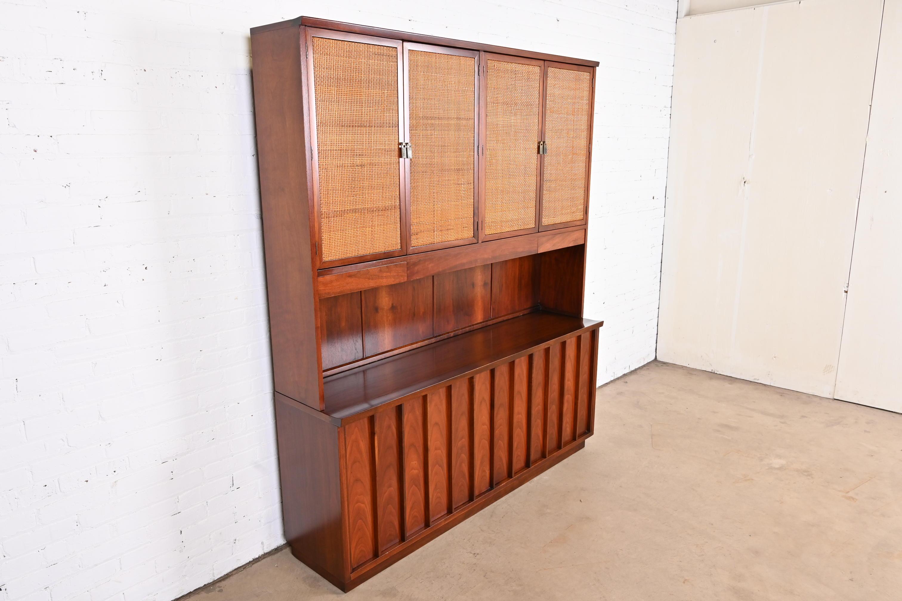 American George Nakashima for Widdicomb Sculpted Walnut and Cane Sideboard with Hutch