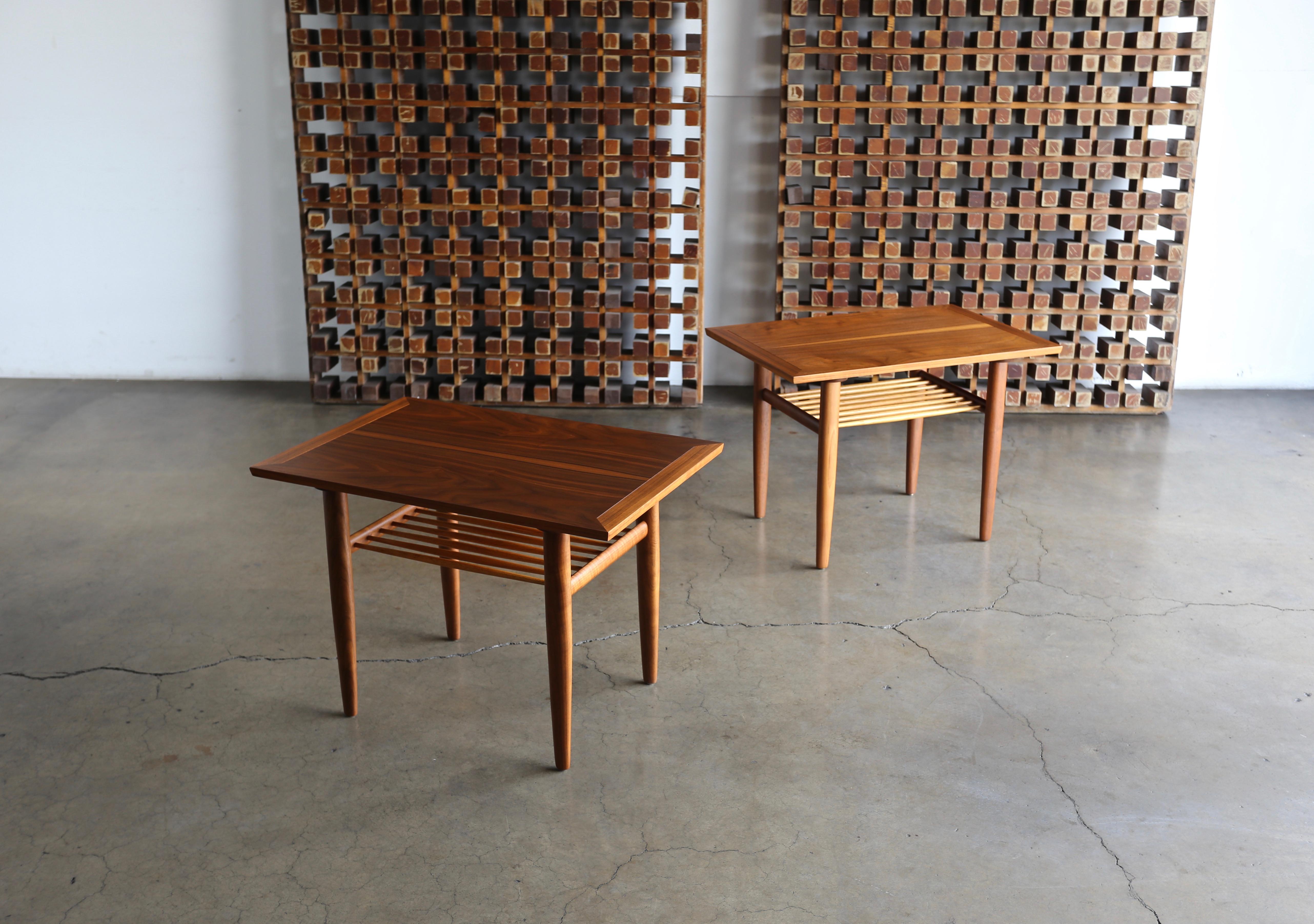 George Nakashima for Widdicomb side tables circa 1958. This pair has been professionally restored.