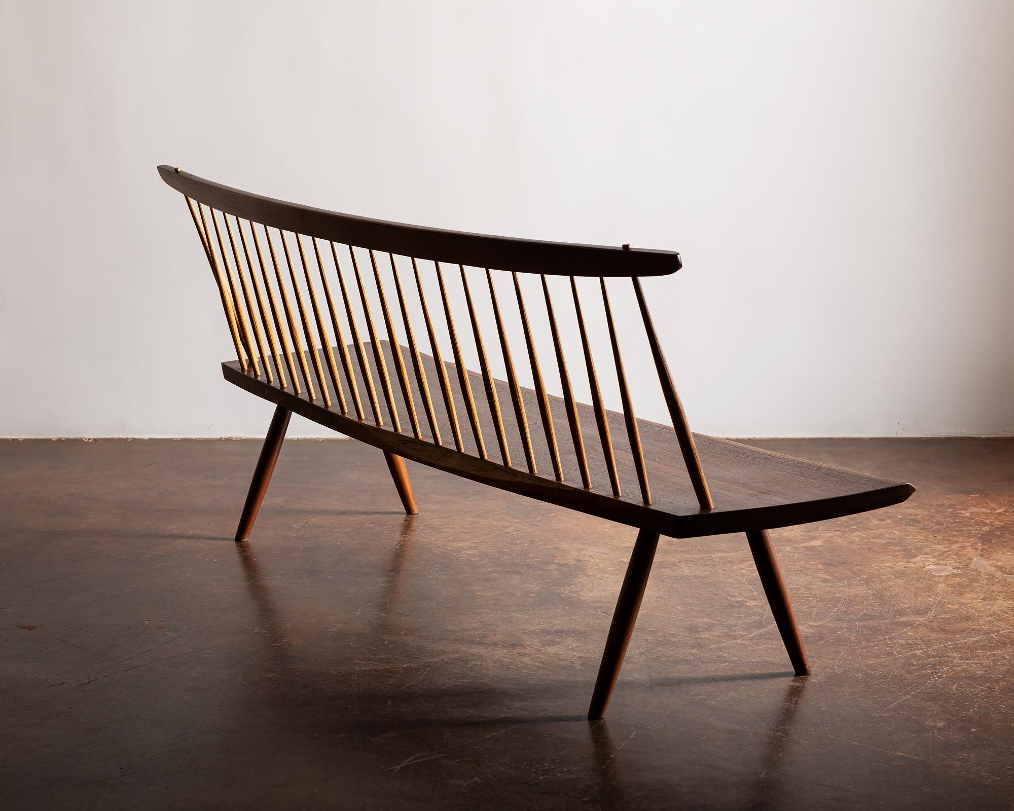 Organic Modern George Nakashima Free Edge Walnut Bench with Back, 1976