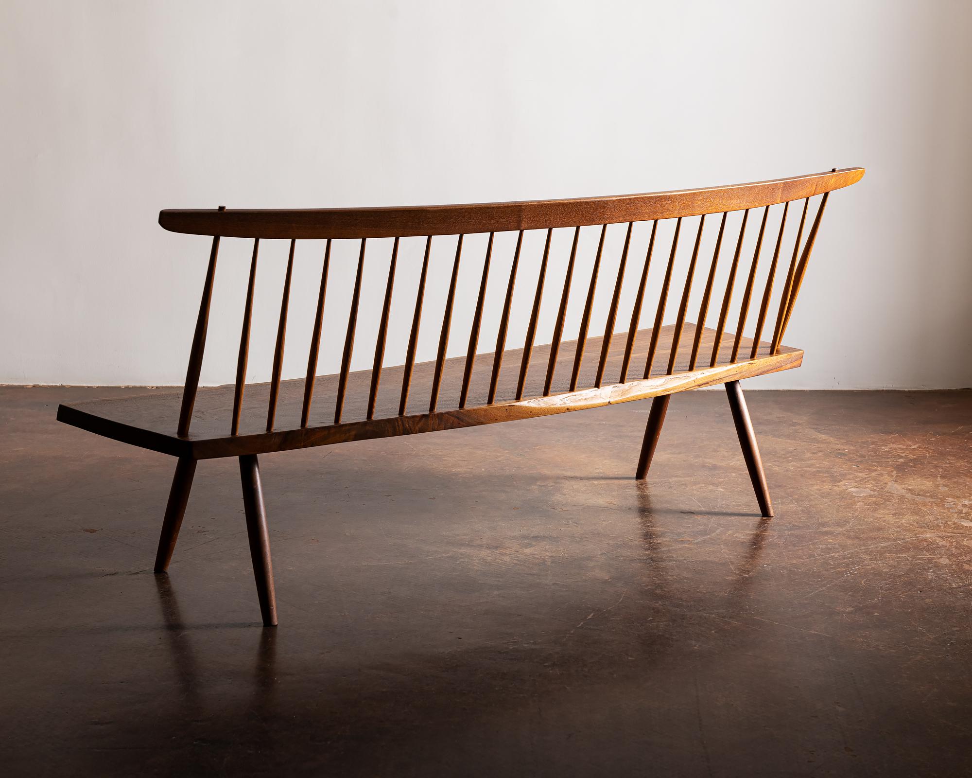 North American George Nakashima Free Edge Walnut Bench with Back, 1976