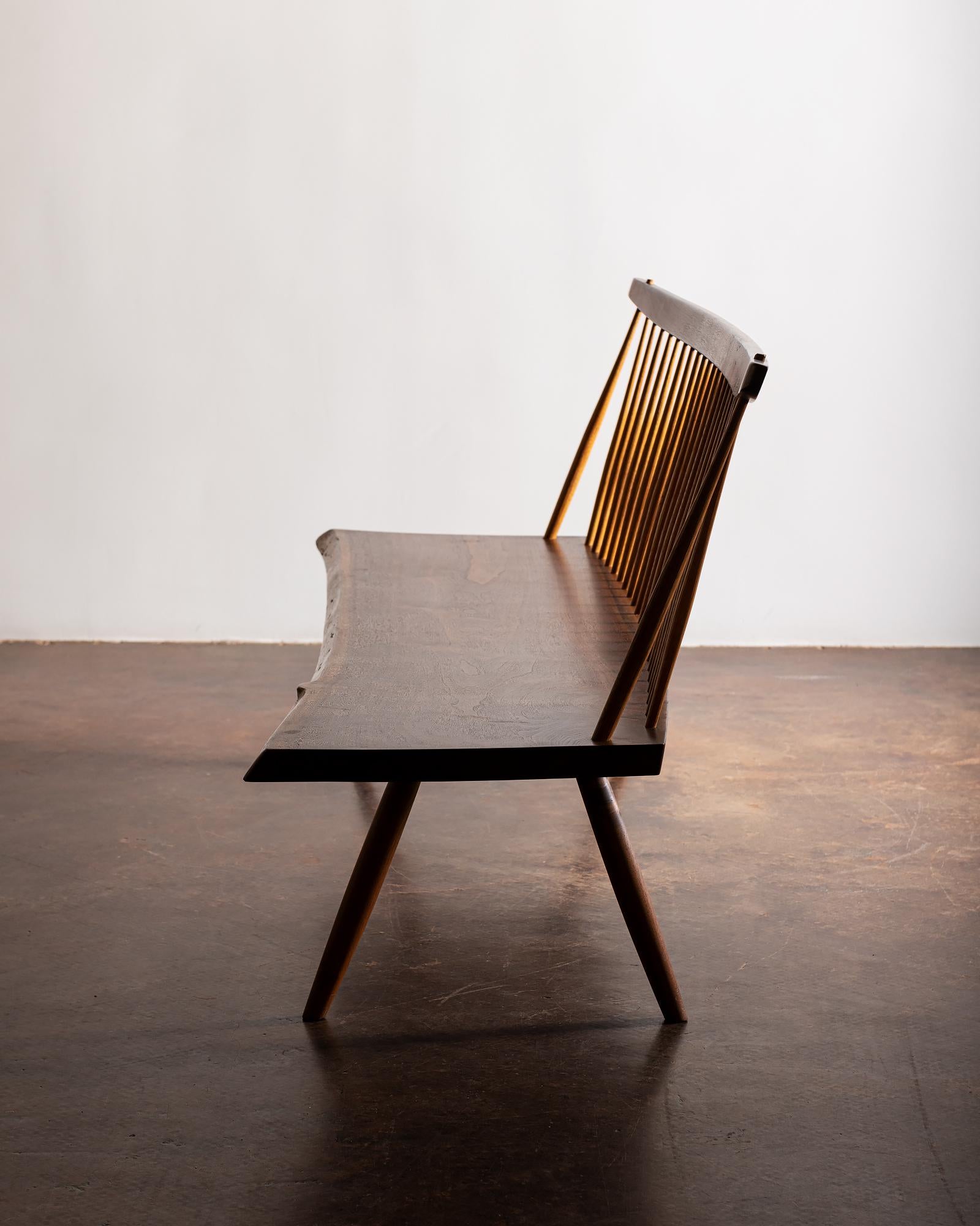 George Nakashima Free Edge Walnut Bench with Back, 1976 In Good Condition In Sylacauga, AL