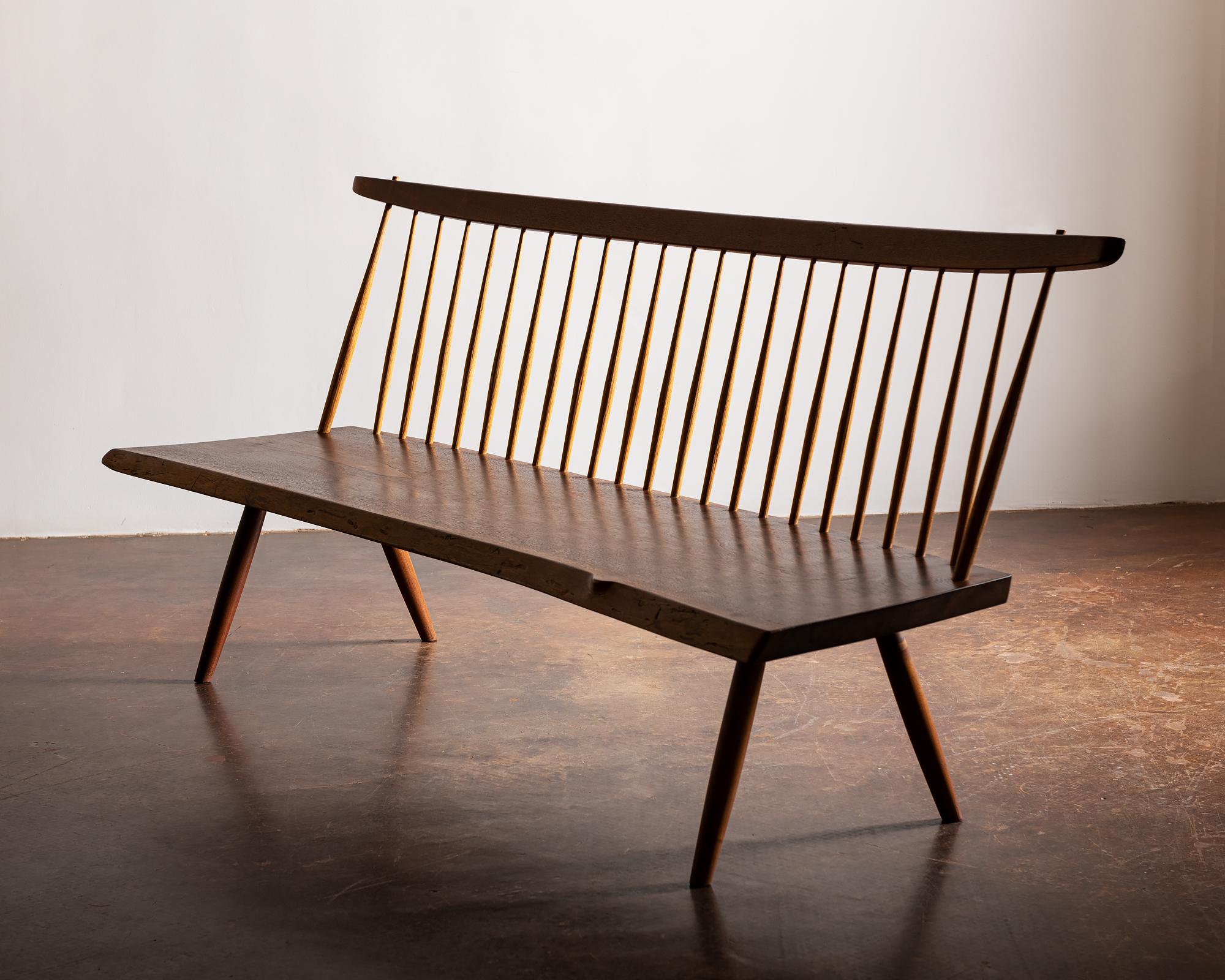 Late 20th Century George Nakashima Free Edge Walnut Bench with Back, 1976