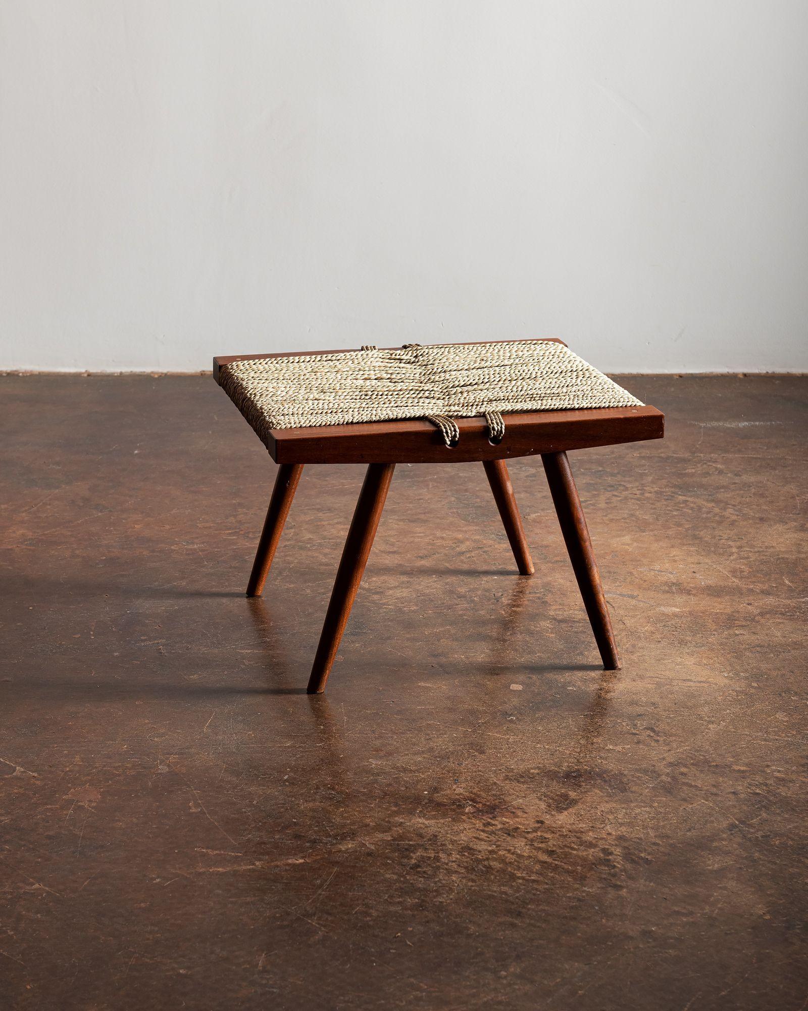 Organic Modern George Nakashima Grass Seat Stool, New Hope, 1961