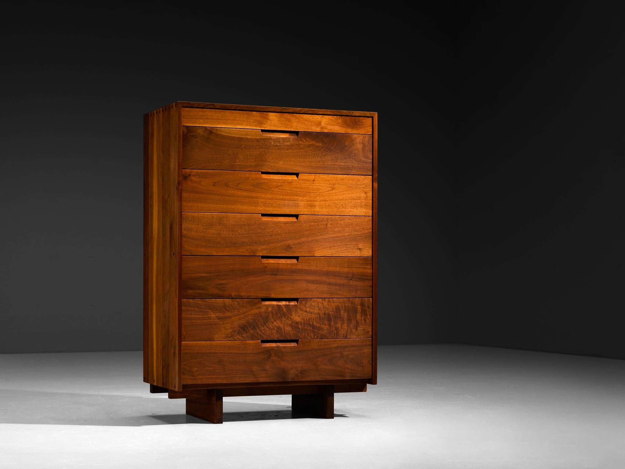 George Nakashima for George Nakashima Studio, 'Hi Boy' chest of drawers, American black walnut, United States, 1970

With regard to its essential form, material use, and woodwork, this Hi Boy commode is testimony to George Nakashima's expert