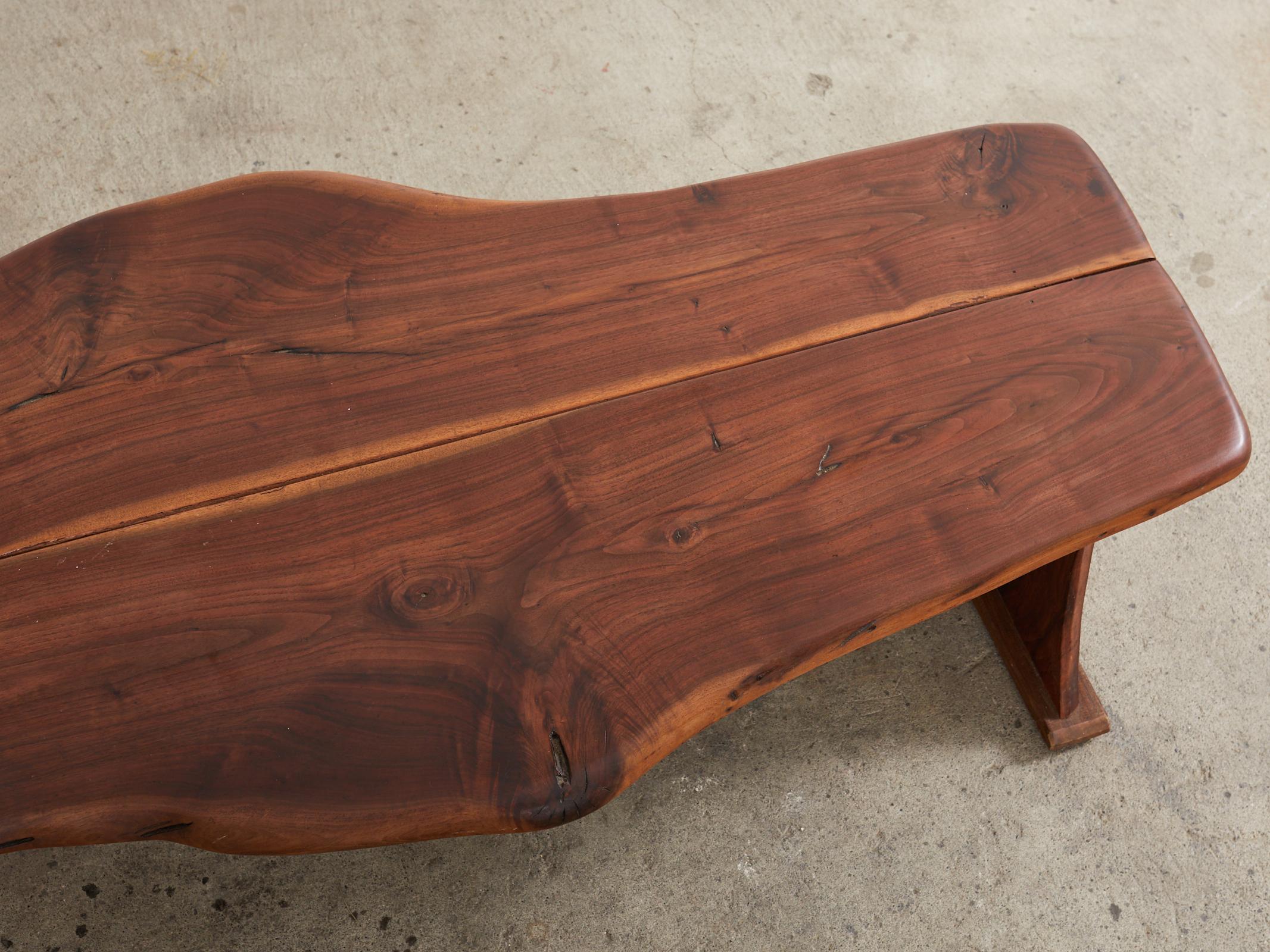 George Nakashima Inspired Natural Edge Walnut Bench Coffee Table For Sale 2