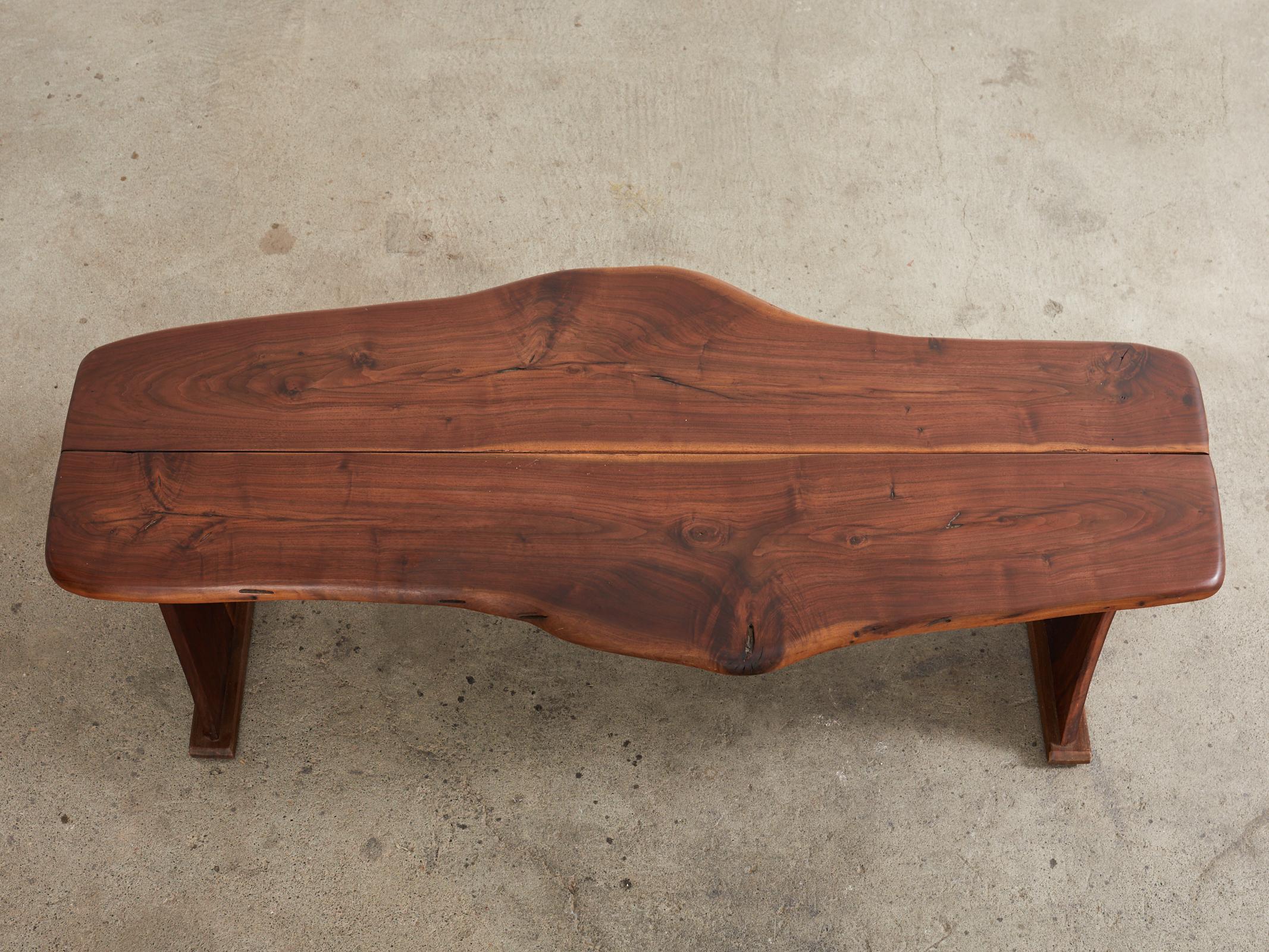 George Nakashima Inspired Natural Edge Walnut Bench Coffee Table For Sale 3